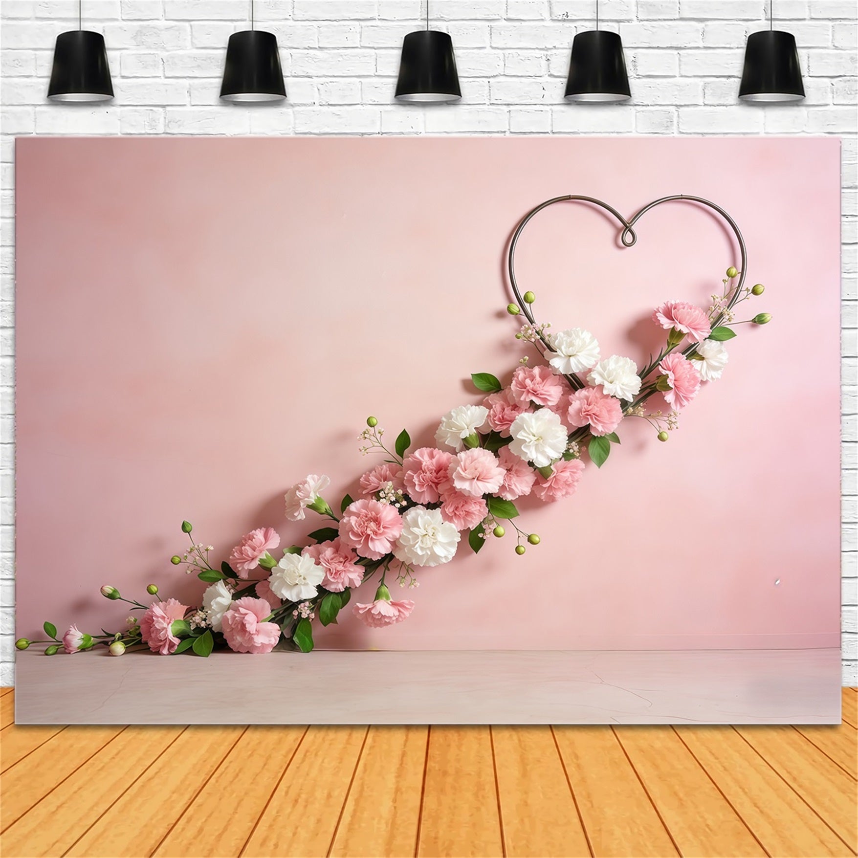 Fond Fête des Mères Couronne Florale Cœur Rose Guirlande d’Œillets CSH63-58