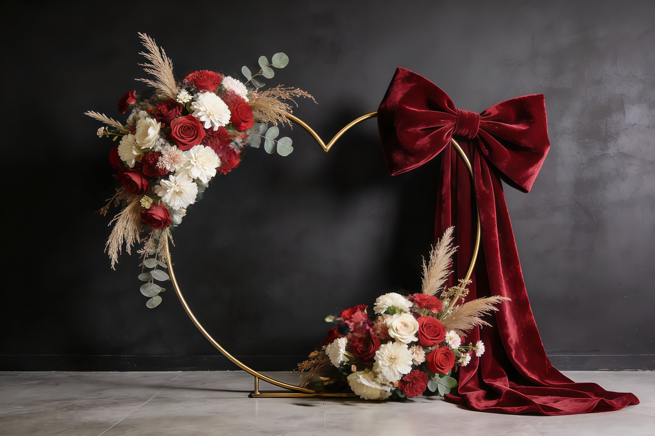 Fond Fête des Mères Couronne Florale Cœur Velours Bordeaux Fleuri CSH63-60
