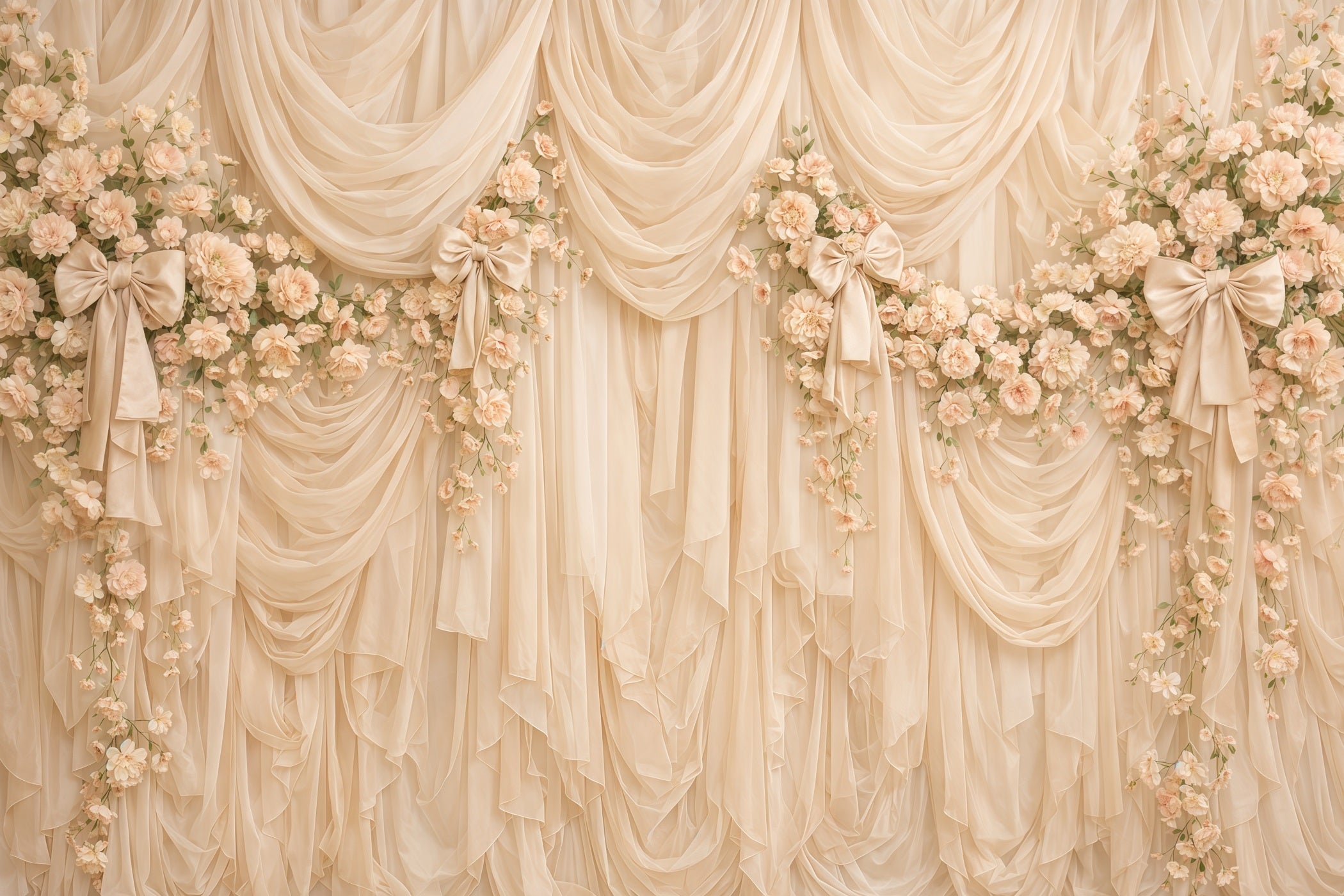Fond Fête des Mères Nœud Ruban Drapé Champagne Floral CSH63-69