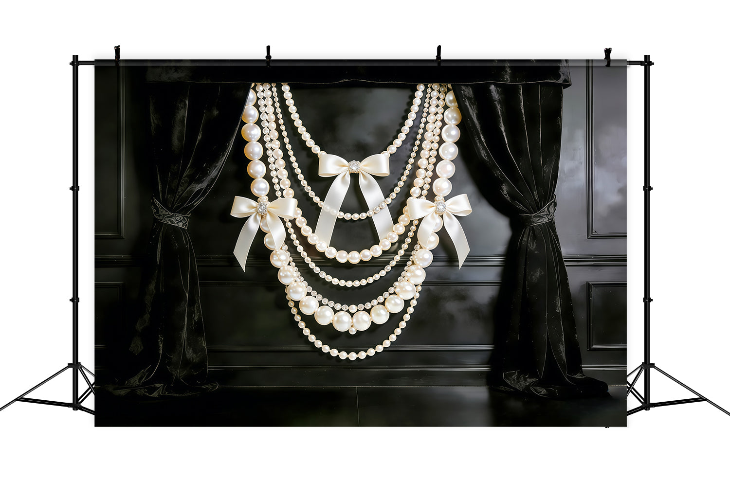 Fond Fête des Mères Nœud Ruban Velours Noir Perles Drapées CSH63-71