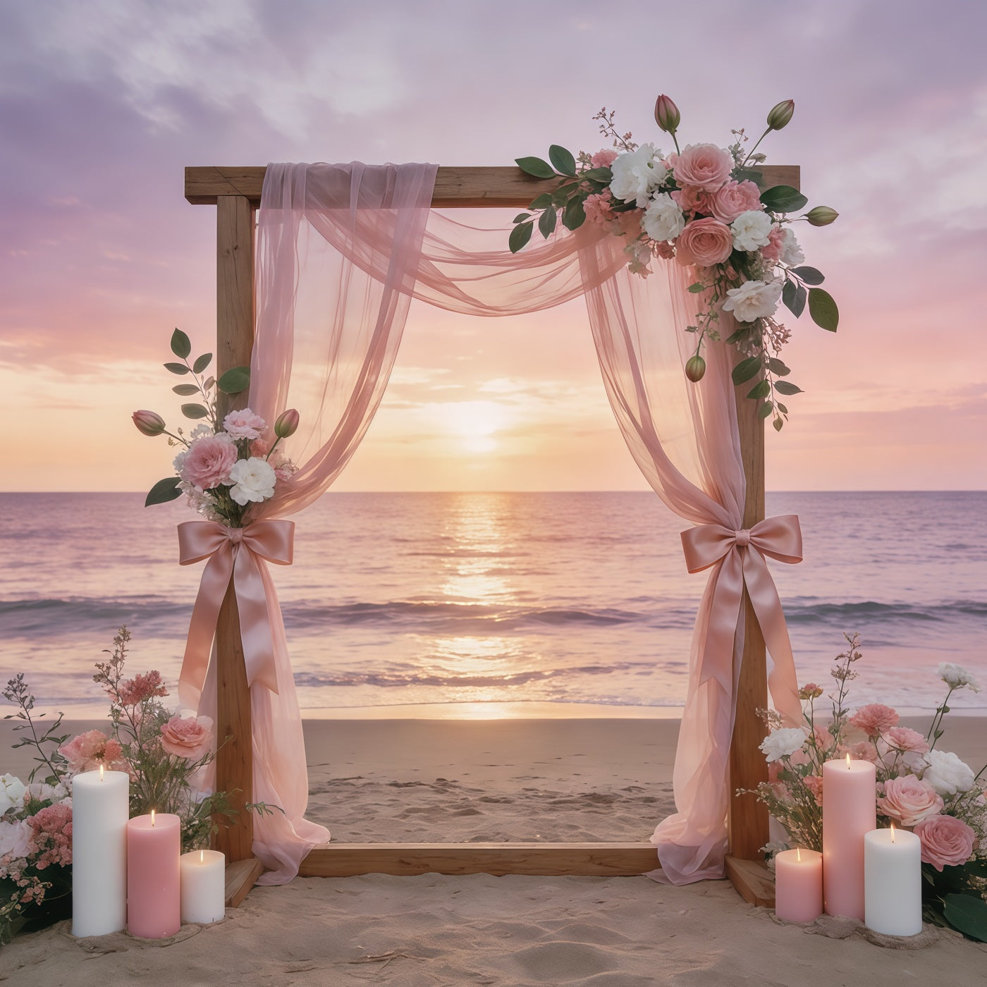 Fond Fête des Mères Nœud Ruban Arche Florale Coucher de Soleil Côtier CSH63-72