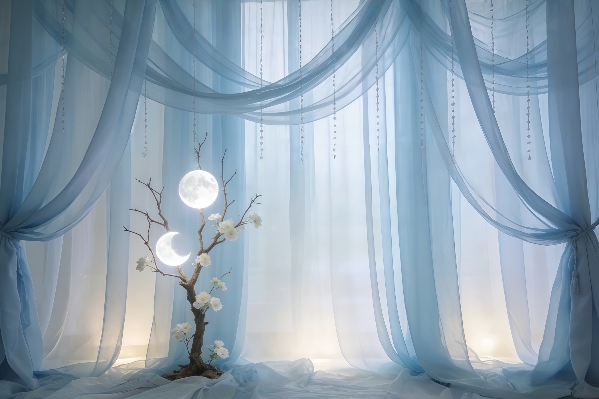 Fond Fête des Mères Voilages Arbre Drapé Bleu Ciel Clair de Lune CSH63-76