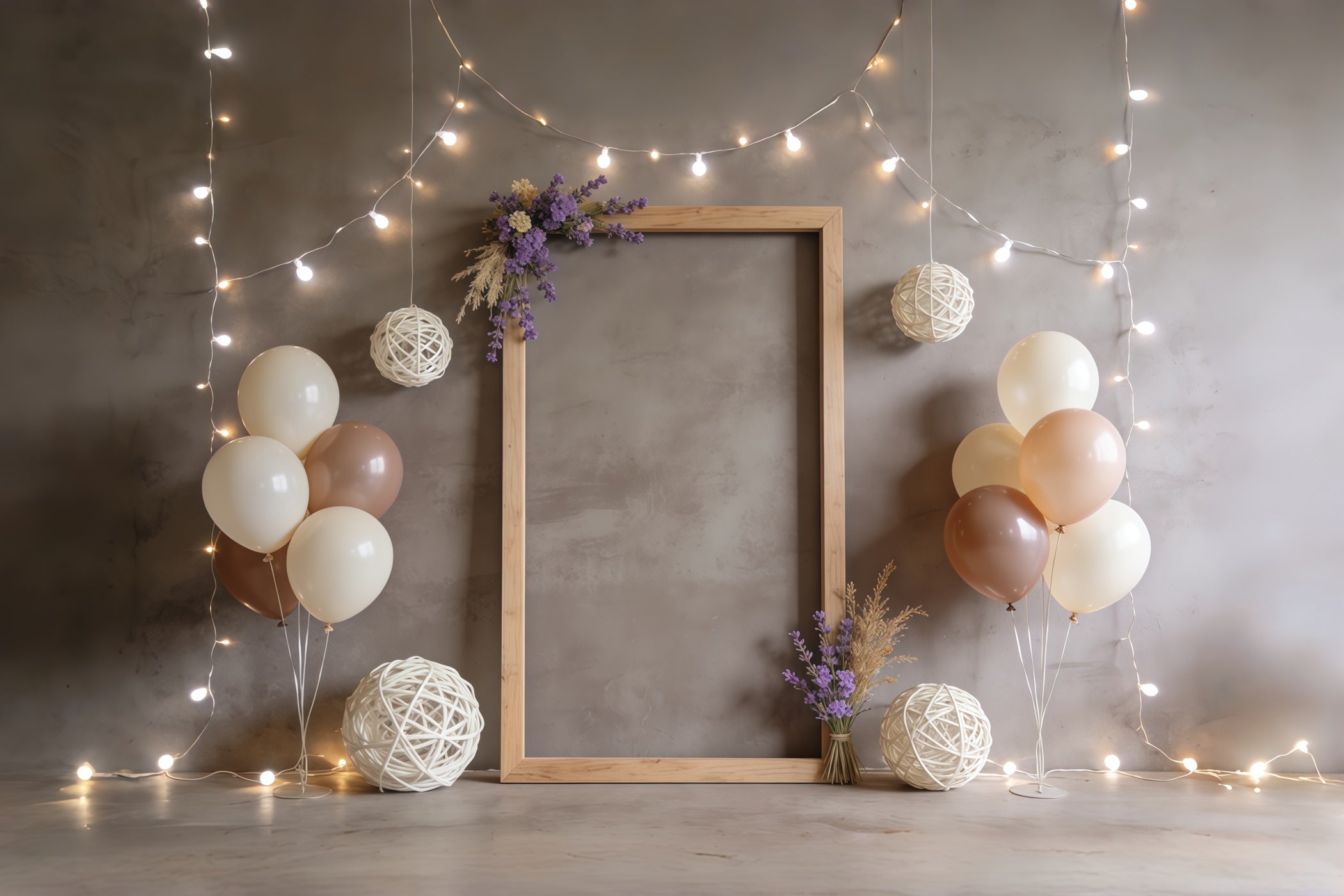 Fond Joyeuse Fête des Mères Bouquet Lavande Cadre Rustique Guirlandes Lumineuses CSH63-85