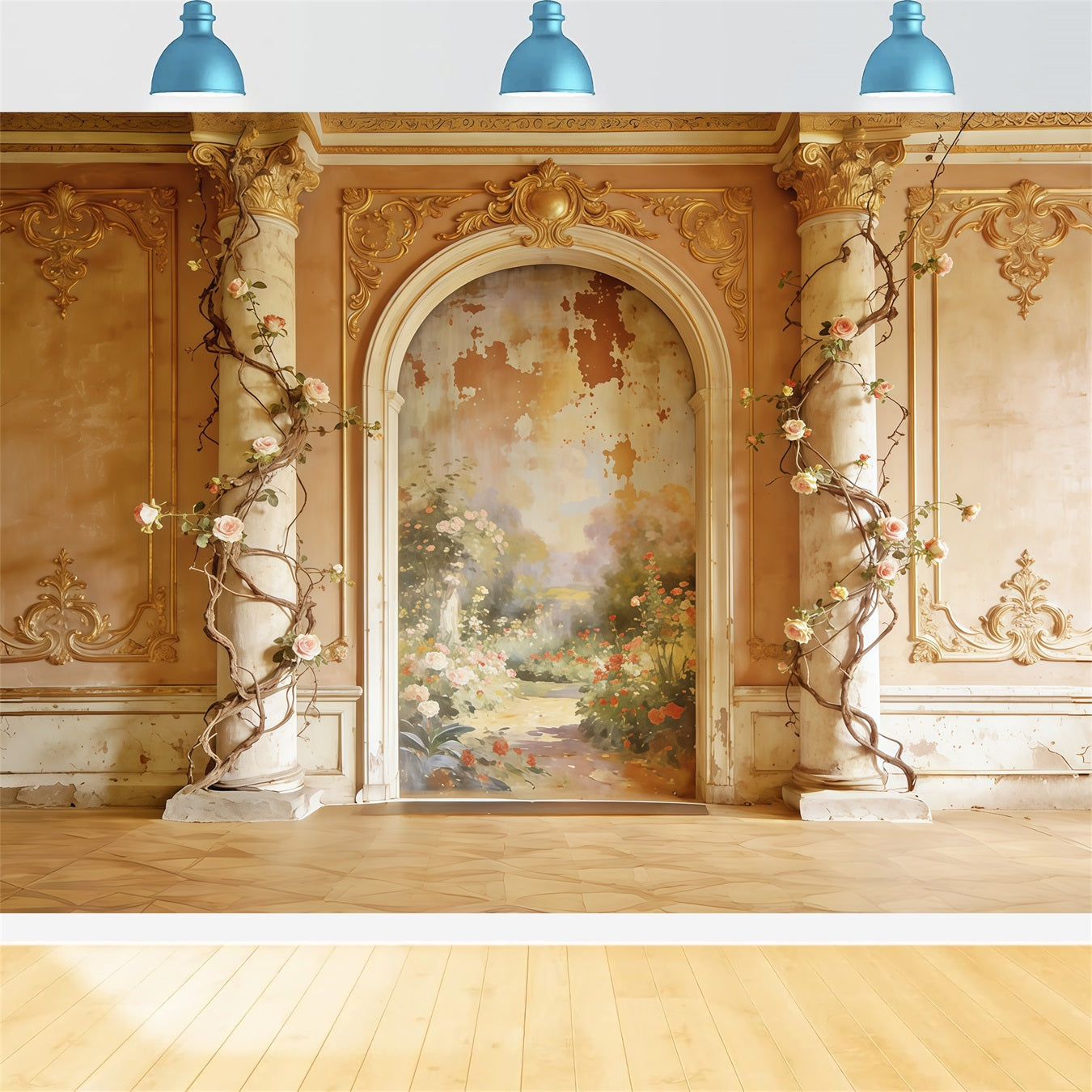 Fond Fête des Mères Floral Rococo Fresque Jardin Doré Arche CSH63-89