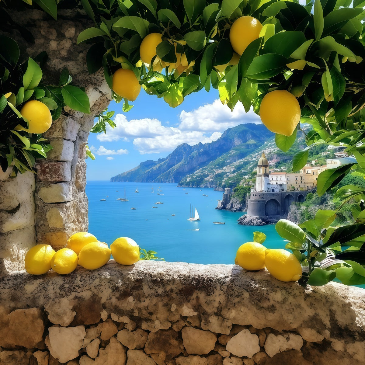 Fond Côte Amalfitaine Citrons et Mer Méditerranée Été CSH64-81