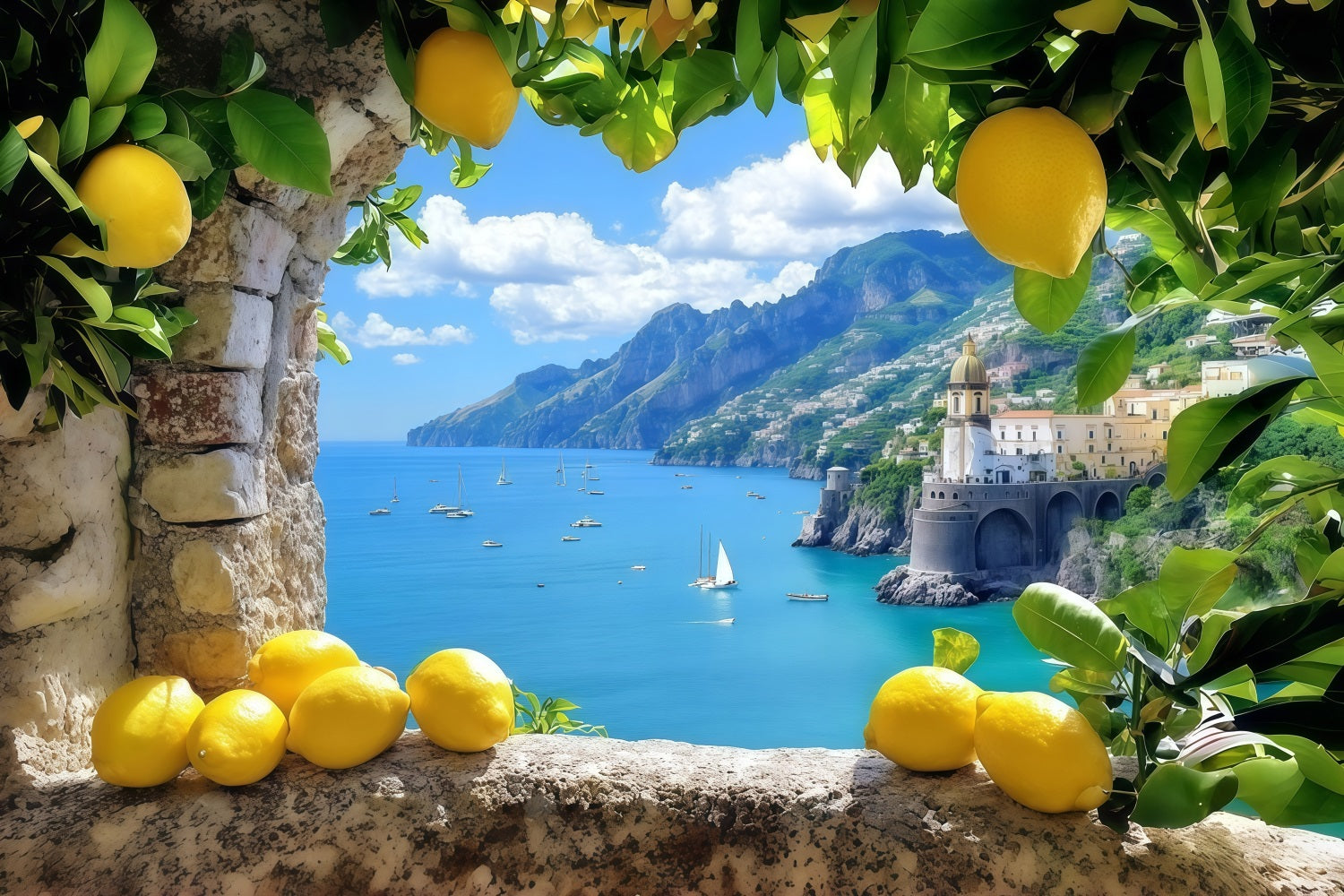 Fond Côte Amalfitaine Citrons et Mer Méditerranée Été CSH64-81