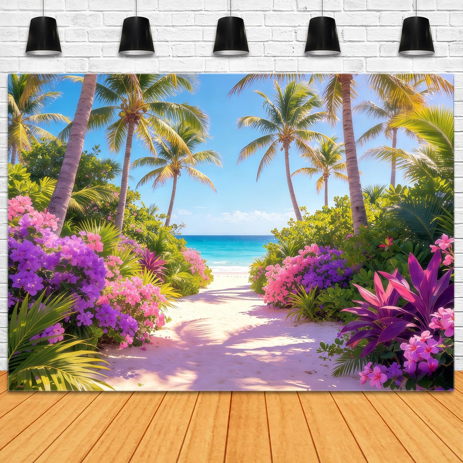 Fond Plage Floraison Tropicale Palmiers Chemin Marin Été CSH64-88