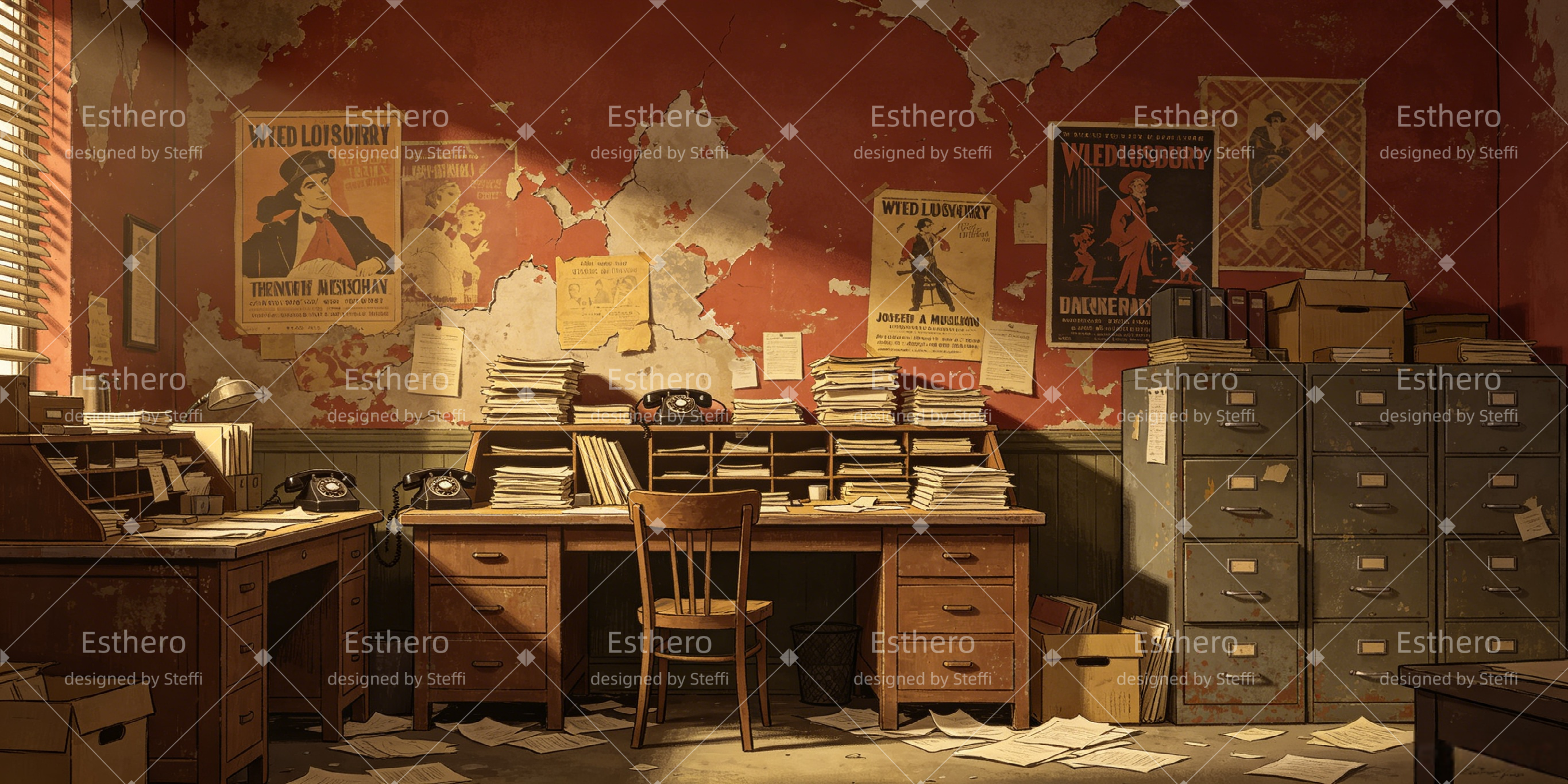 Toile de Fond de Scène Bureau de Journal Décor de Théâtre CSH66-T1