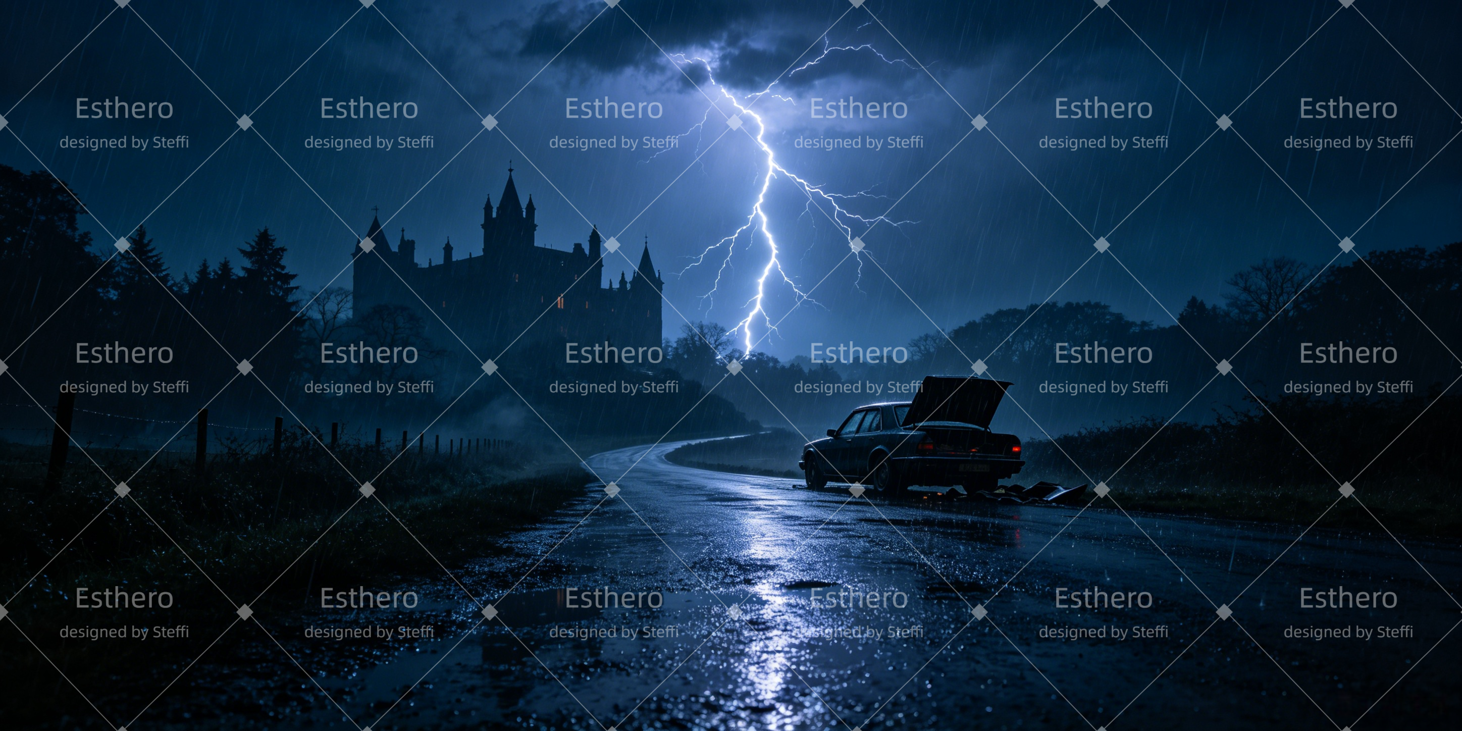 Décor de Scène Route de Château sous la Tempête CSH66-T31
