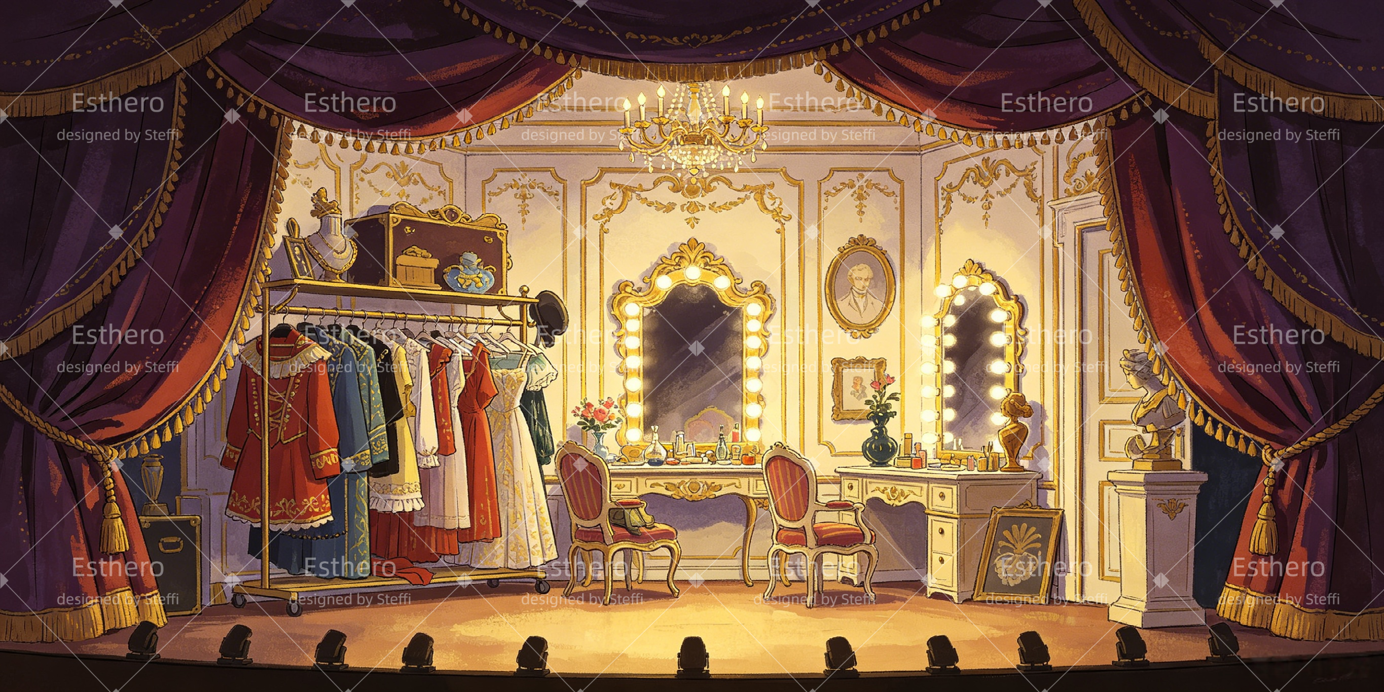 Toile de Fond de Scène Loge en Coulisses Décor de Théâtre CSH66-T7