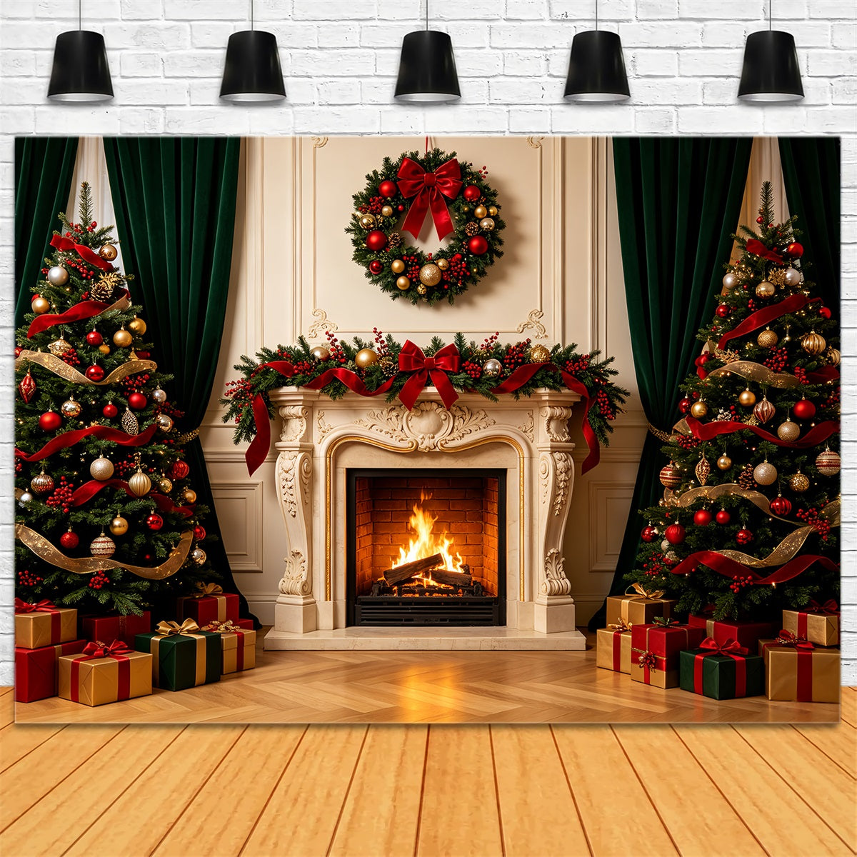 Fond De Cheminée De Noël Cheminée Murale Élégante Décors Photographiques De Noël CSH68-67