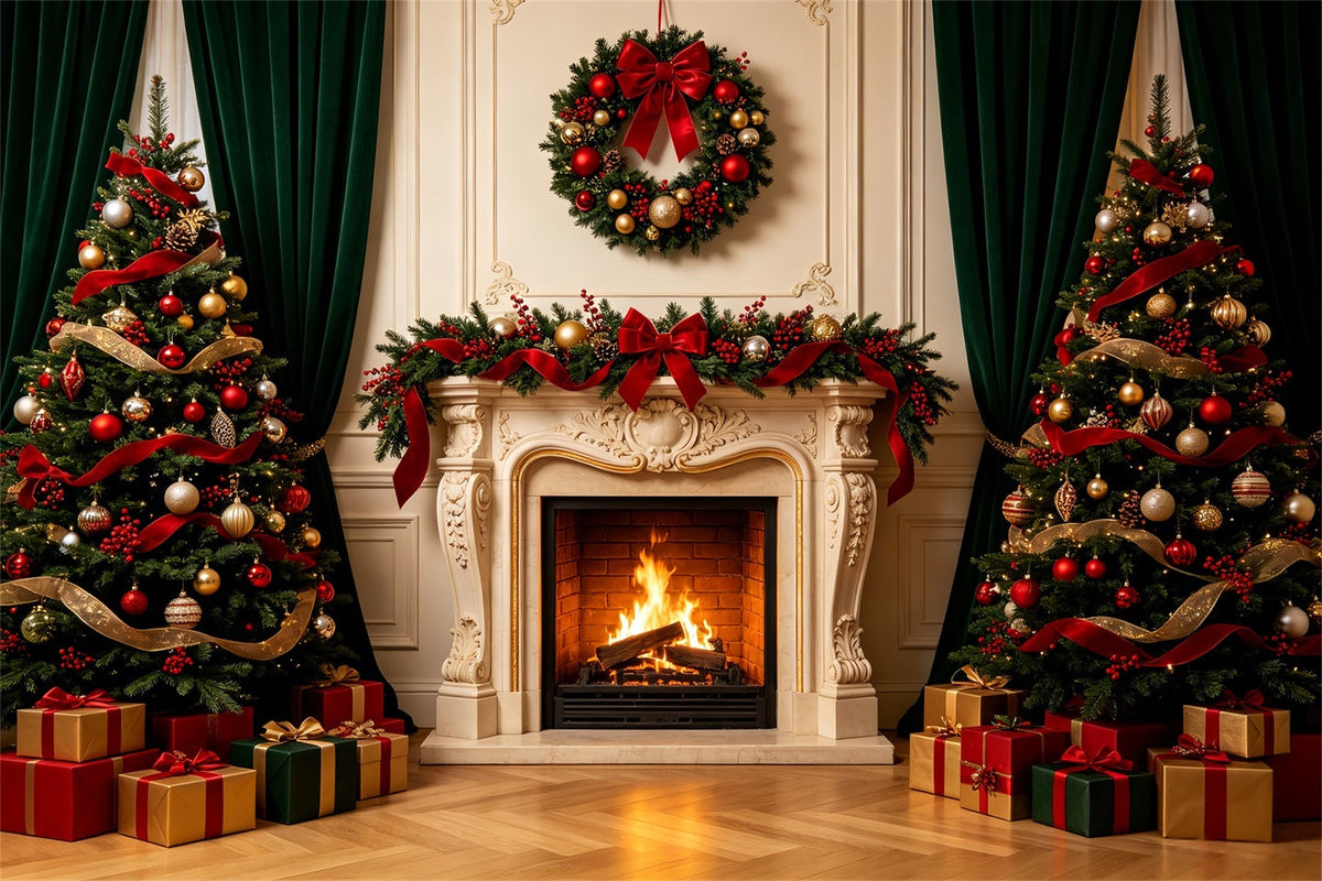 Fond De Cheminée De Noël Cheminée Murale Élégante Décors Photographiques De Noël CSH68-67