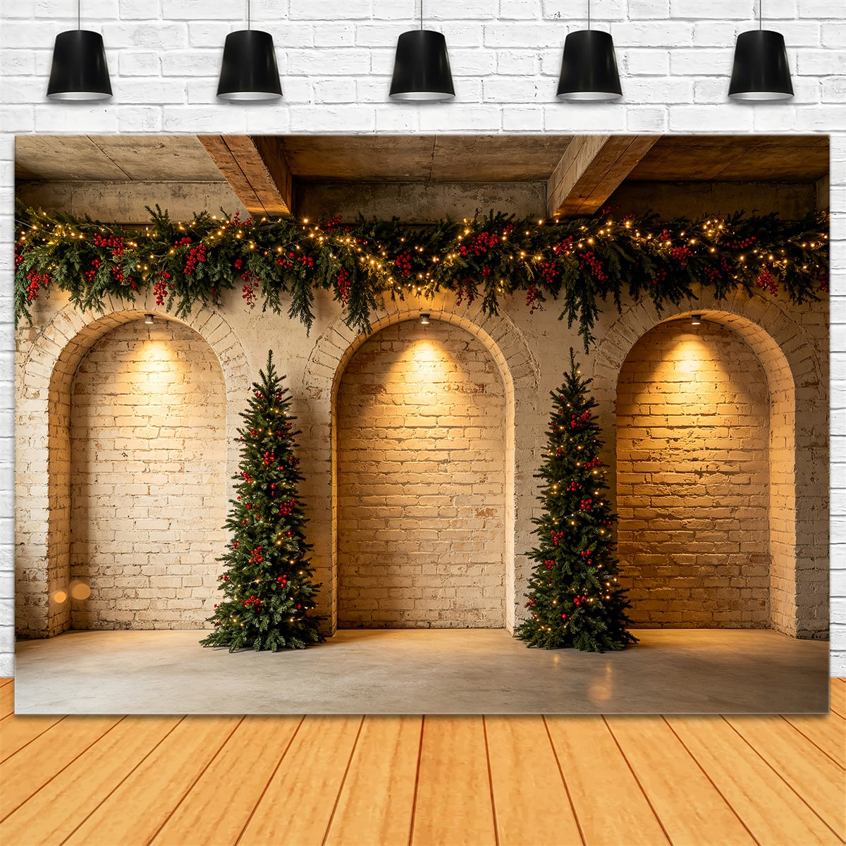 Décor Mural De Noël Arbres En Guirlande D'Arches De Briques Décors Photo De Noël CSH68-68