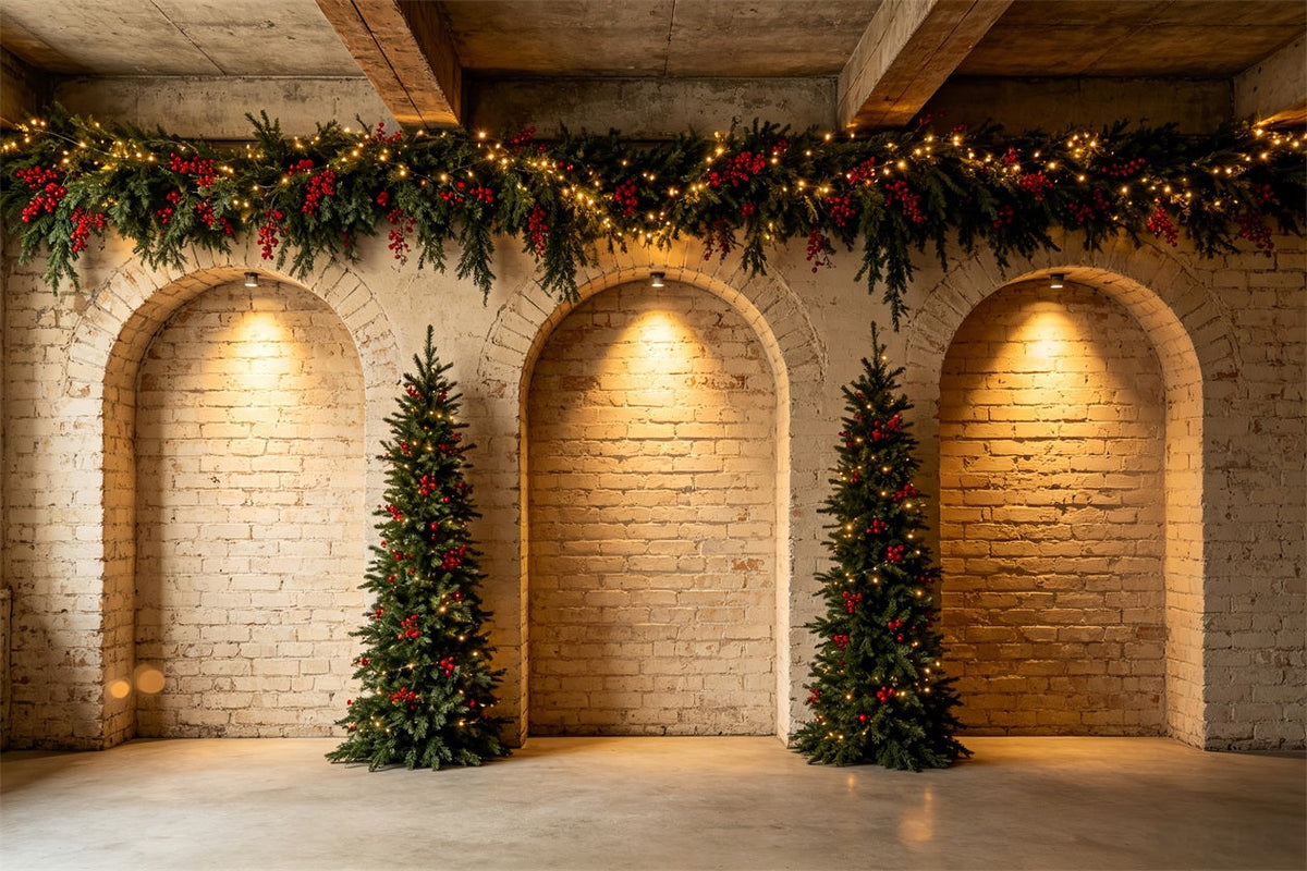 Décor Mural De Noël Arbres En Guirlande D'Arches De Briques Décors Photo De Noël CSH68-68