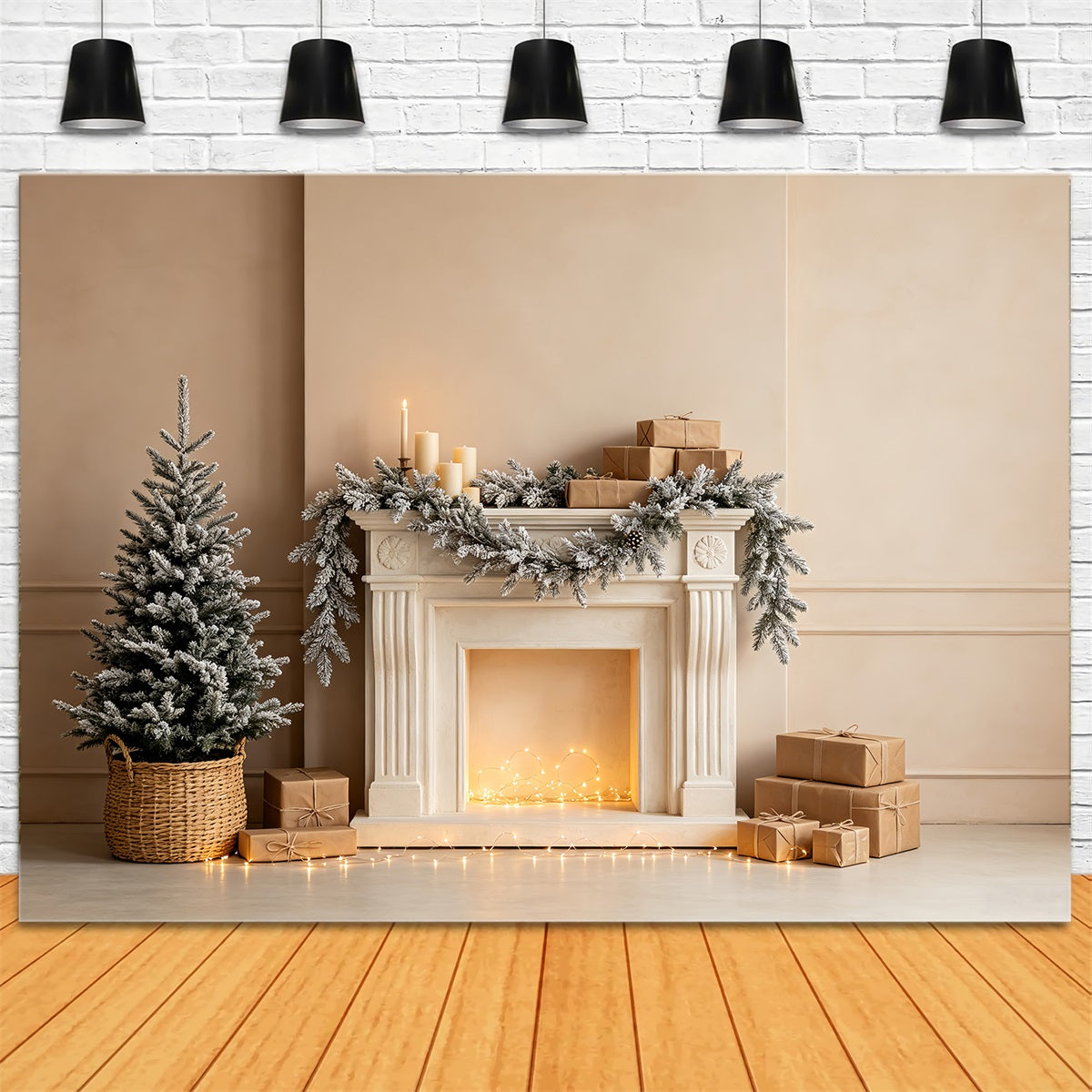 Fond Blanc De Noël Guirlande De Cheminée Enneigée Décor De Noël Intérieur CSH68-72