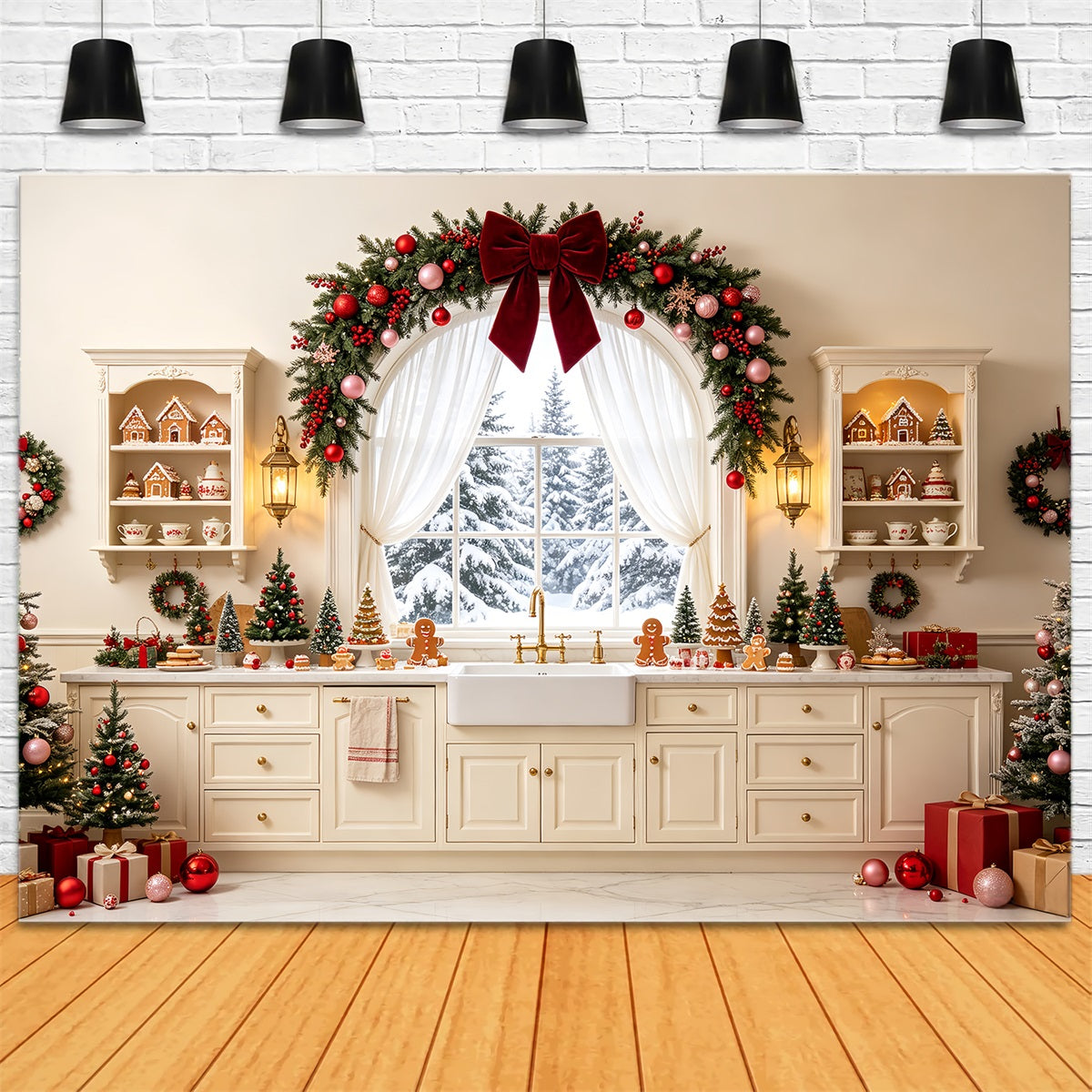Décor De Cuisine De Noël Guirlande De Cheminée Enneigée Décors De Studio De Noël CSH68-76
