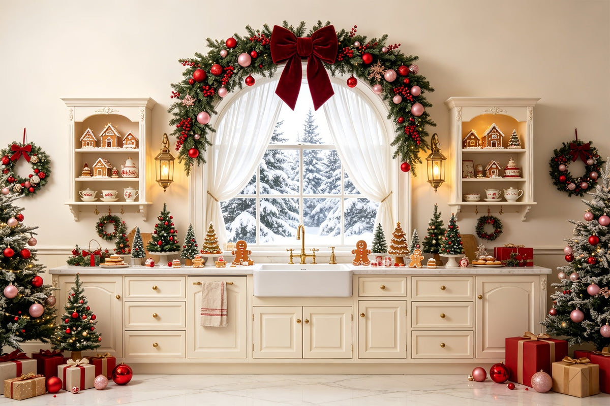 Décor De Cuisine De Noël Guirlande De Cheminée Enneigée Décors De Studio De Noël CSH68-76