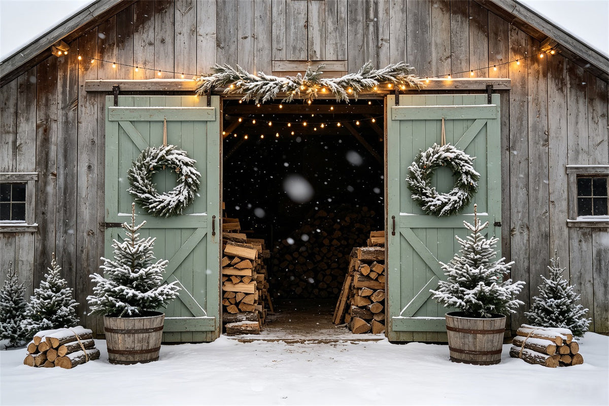Décor De Porte De Grange De Noël Entrée De La Grange Enneigée Décors De Noël CSH68-90