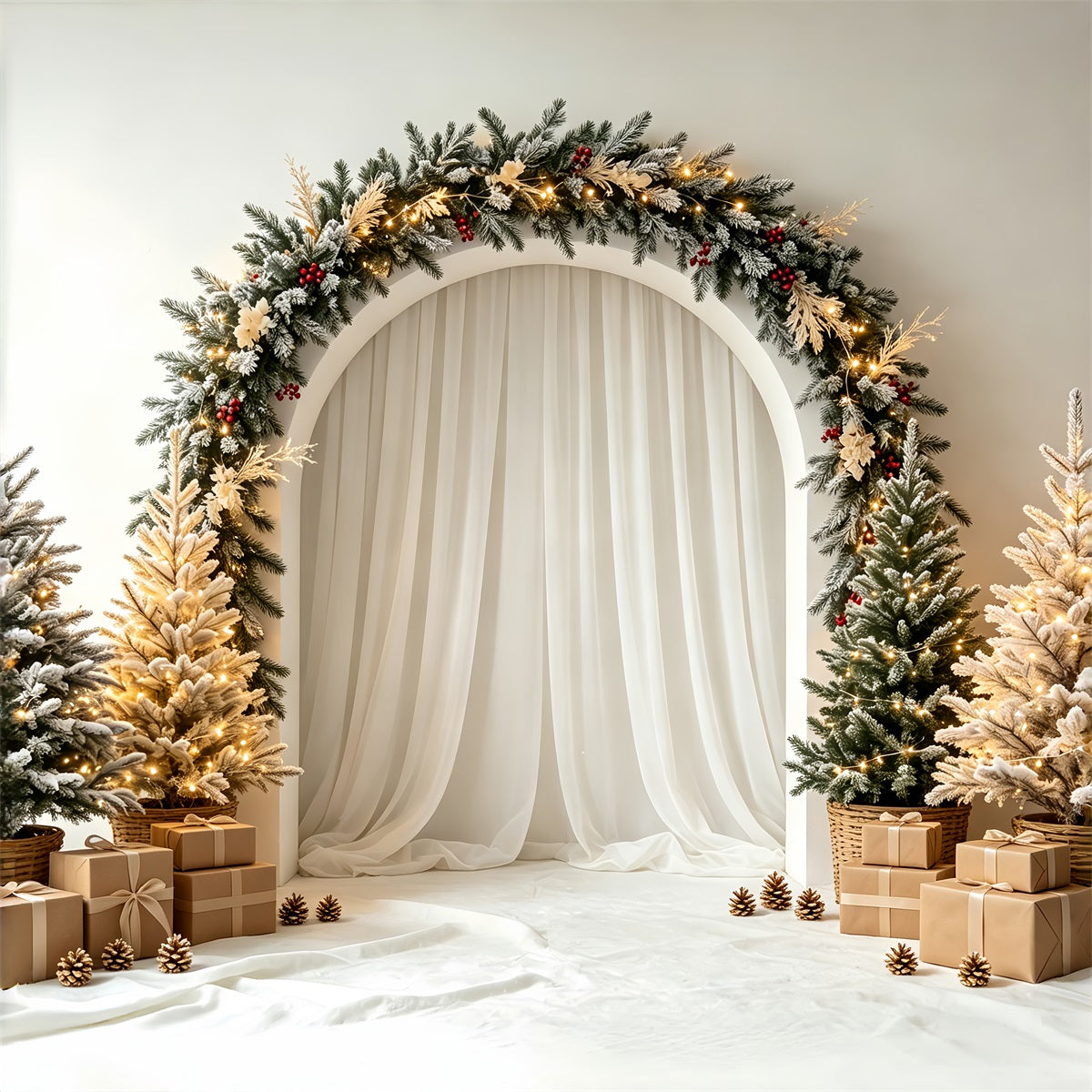 Fond De Couronne De Noël Installation De Rideaux Arqués Dépolis Décor Photo De Noël CSH68-91