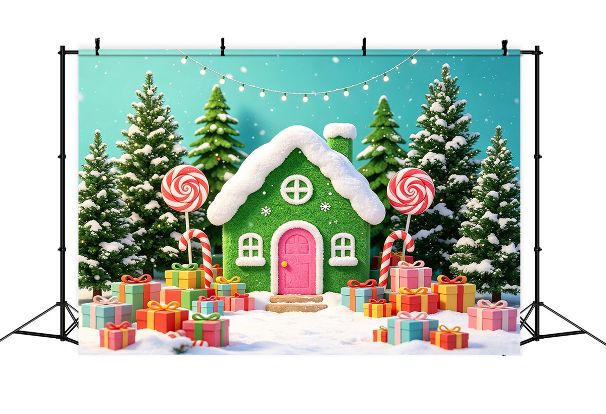 Fond Photo En Pain D'Épice Présentoir De Maisonnettes En Bonbons Colorées Fond De Noël CSH69-100