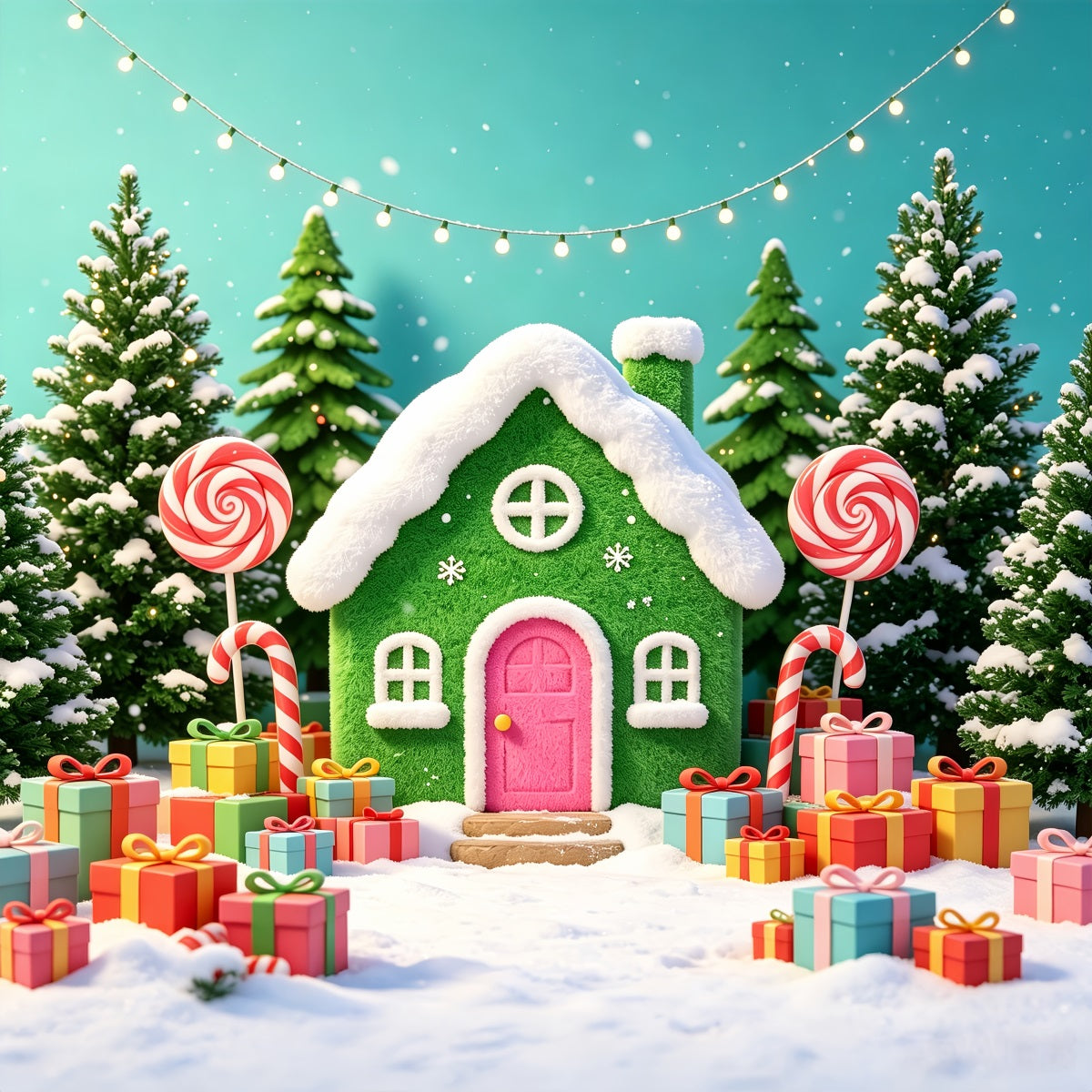 Fond Photo En Pain D'Épice Présentoir De Maisonnettes En Bonbons Colorées Fond De Noël CSH69-100