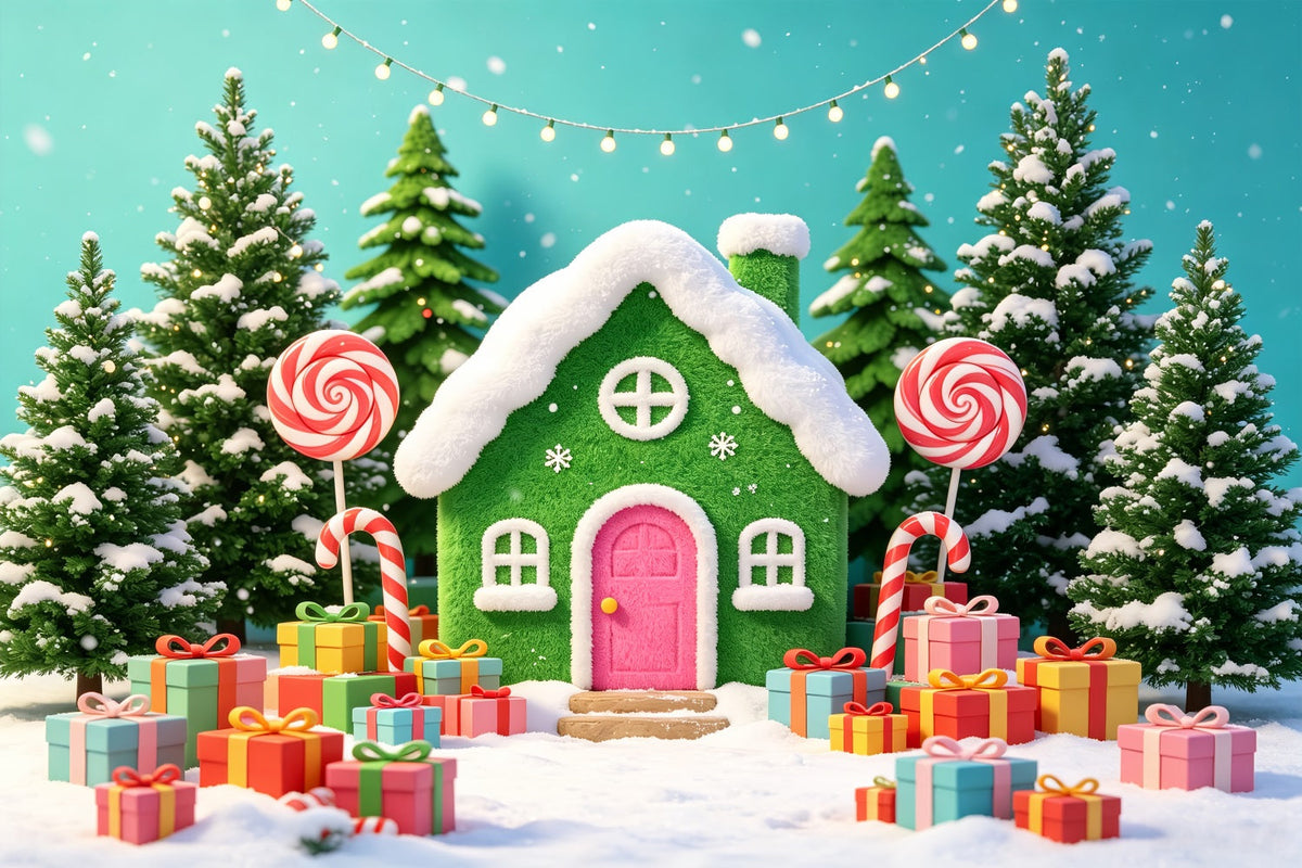 Fond Photo En Pain D'Épice Présentoir De Maisonnettes En Bonbons Colorées Fond De Noël CSH69-100