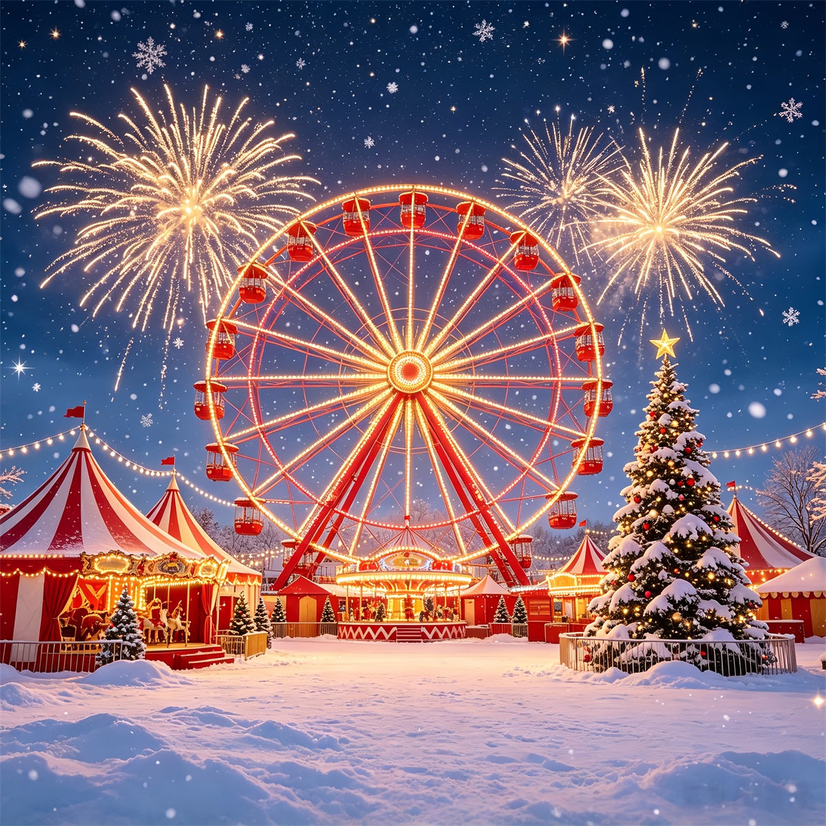 Décor De Noël Pour Une Fête Feux D'Artifice De La Grande Roue Enneigée Décor De Fête CSH69-105