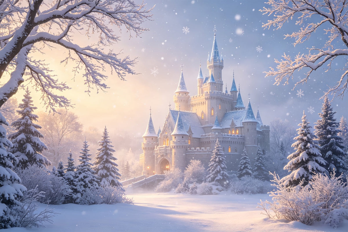 Décor De Noël Féérique Château Enneigé Forêt D'Hiver Décors De Studio De Noël CSH69-13