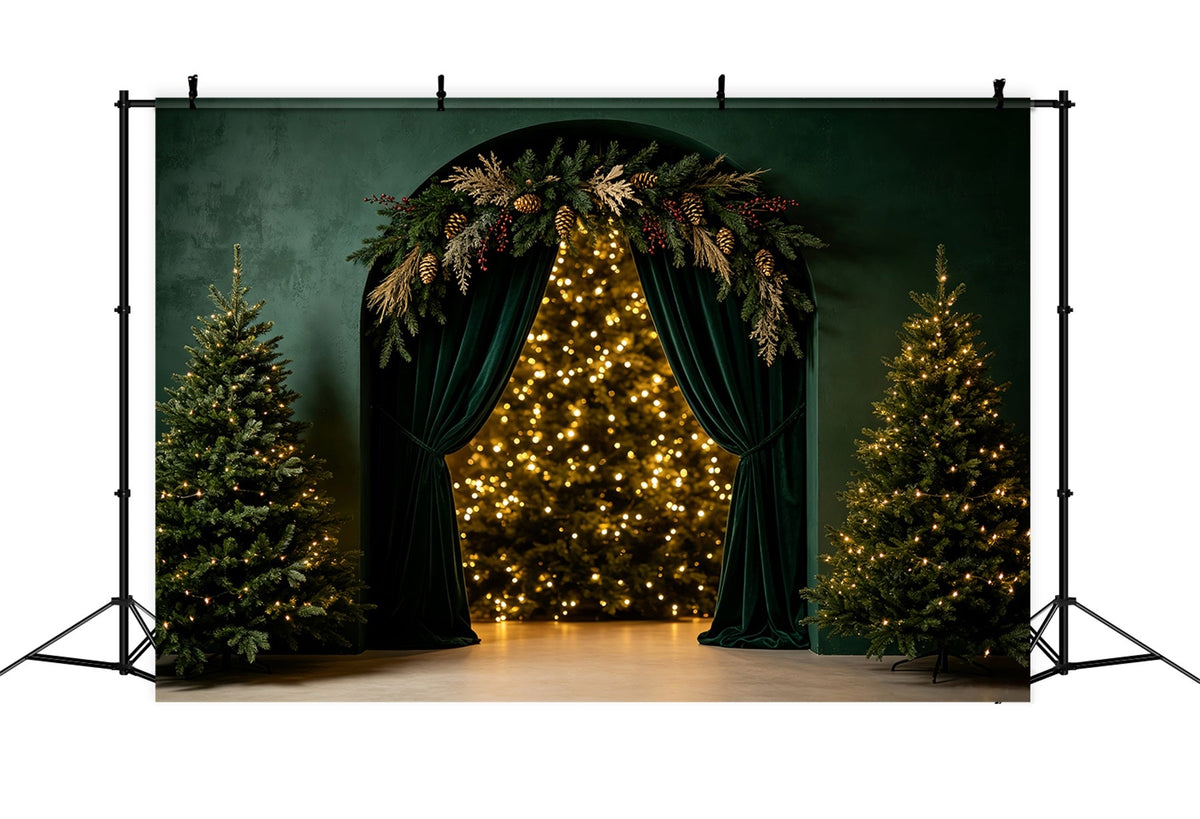 Fond Bokeh De Noël L'Arche D'Émeraude Lueur De L'Arbre Toiles De Fond En Mousseline De Noël CSH69-25