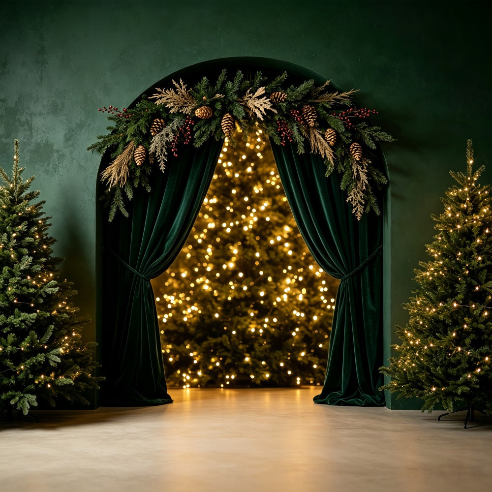 Fond Bokeh De Noël L'Arche D'Émeraude Lueur De L'Arbre Toiles De Fond En Mousseline De Noël CSH69-25