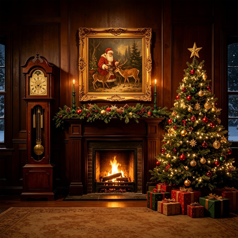 Cheminée De Noël En Toile De Fond Salle De La Cheminée Avec Le Portrait Du Père Noël Grand Décor De Noël CSH69-38