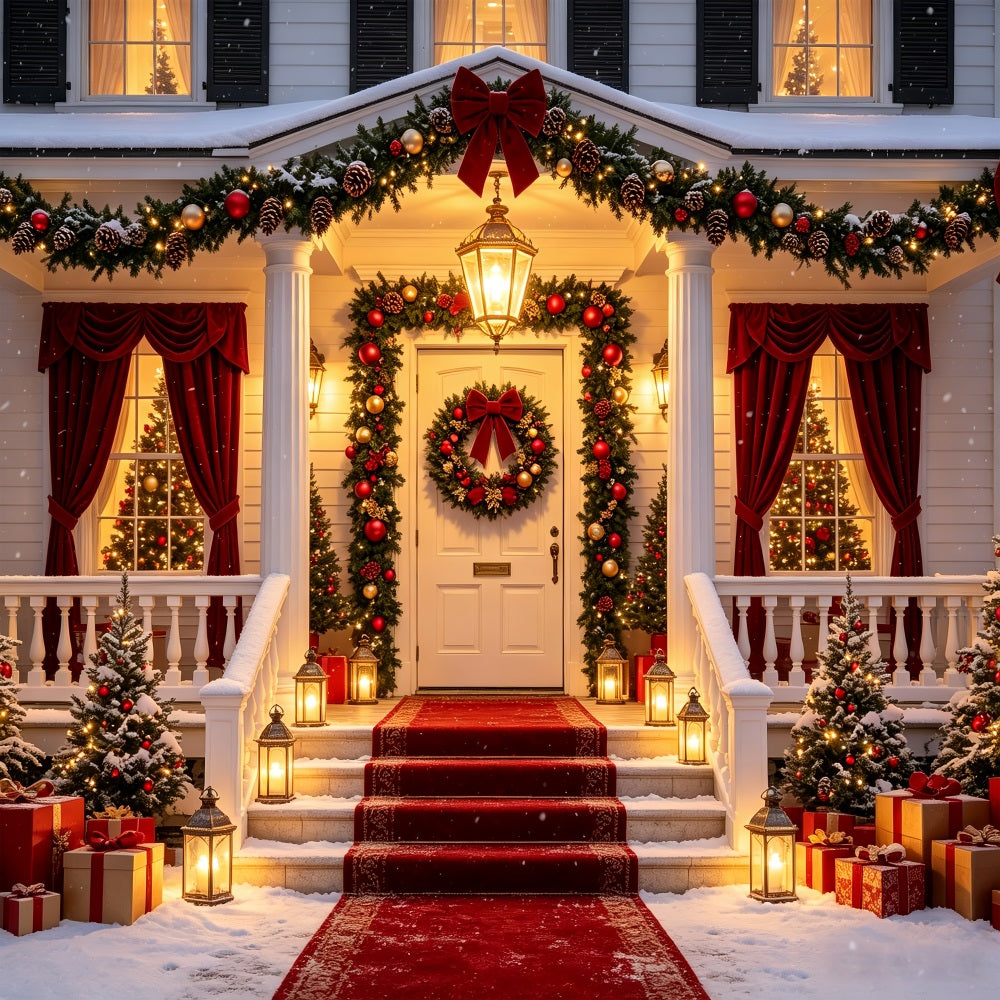 Décor De La Nuit Avant Noël Entrée Du Porche Avec Tapis Rouge Décor Photographique De Noël CSH69-40