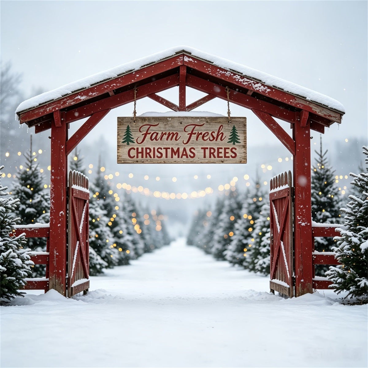 Décor De Ferme De Sapins De Noël Porte De La Ferme Snowy Tree Fond Photo De Noël CSH69-48
