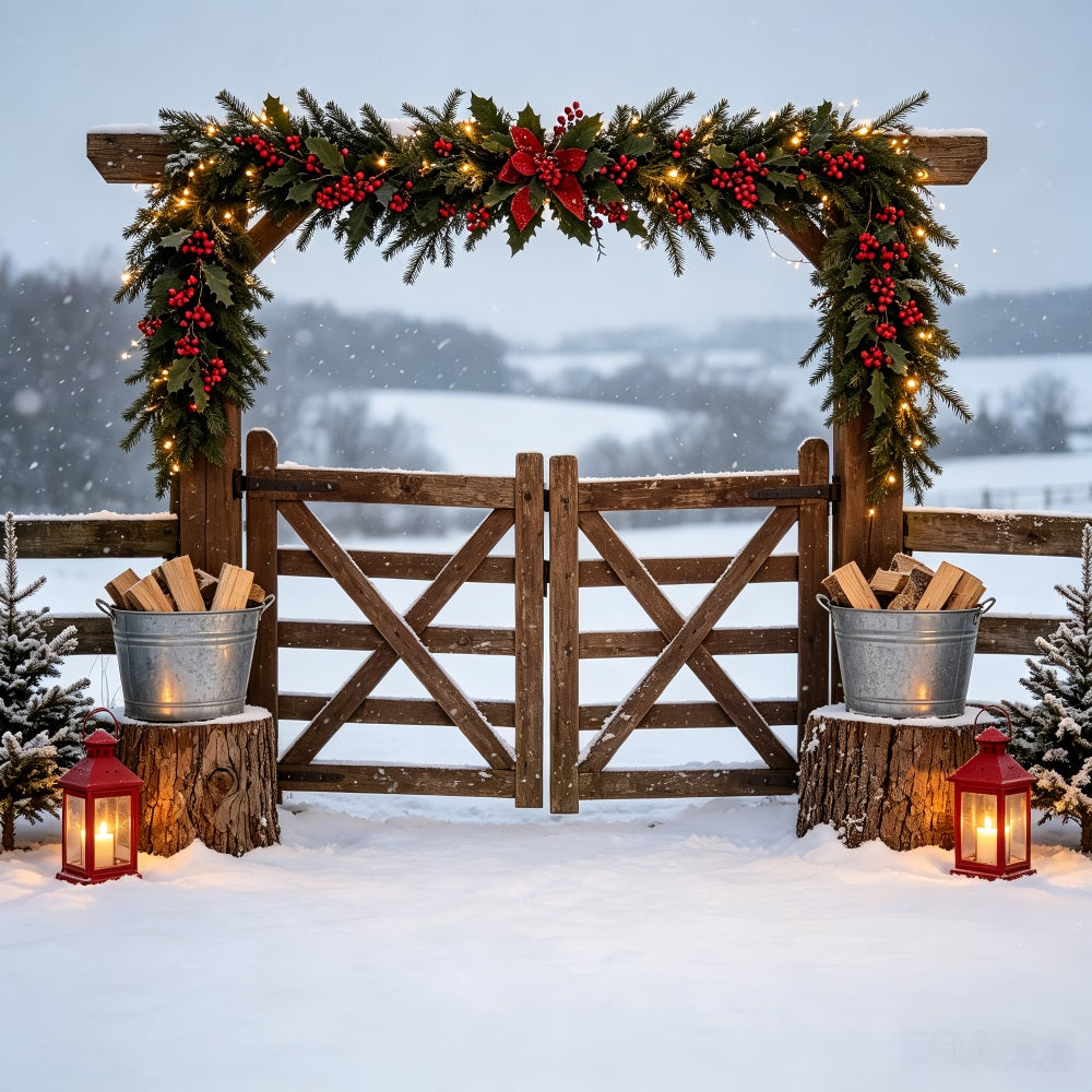 Décor De Noël Champêtre Porte De La Ferme Snowy Garland Décors De Noël Pour Photos CSH69-49