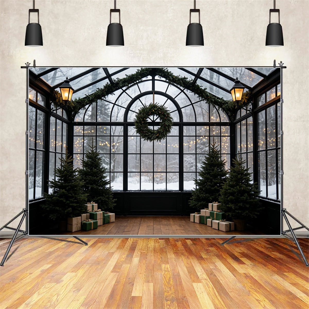 Décor De Verdure De Noël Arche De Couronnes De La Serre Enneigée Décor Intérieur De Noël CSH69-55