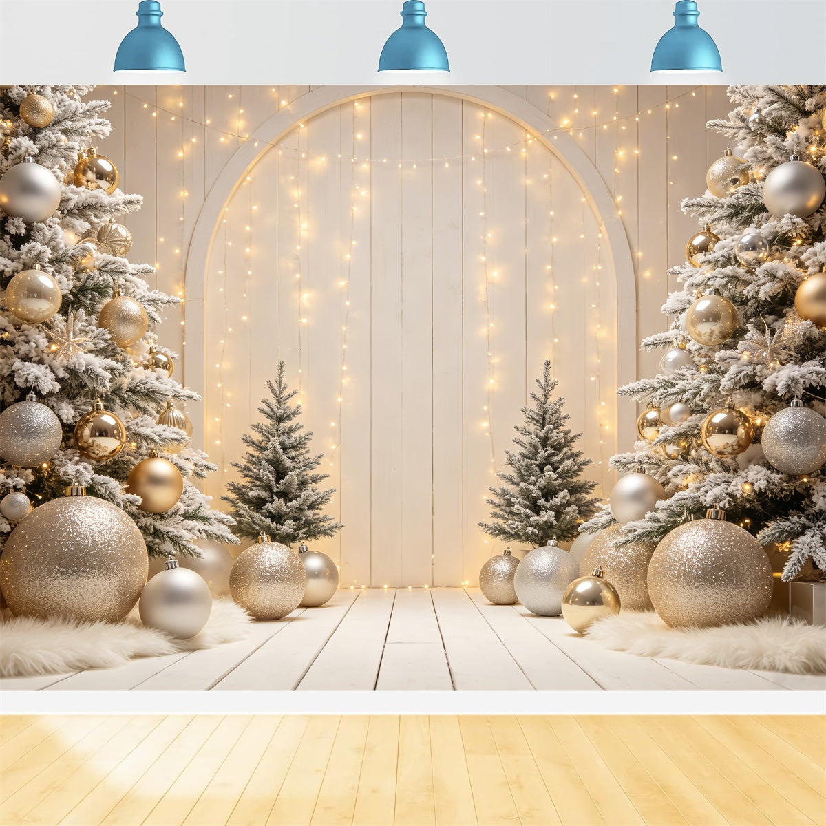Fond De Noël Arche D'Ornementation Dorée Décor De Portrait De Noël CSH69-56