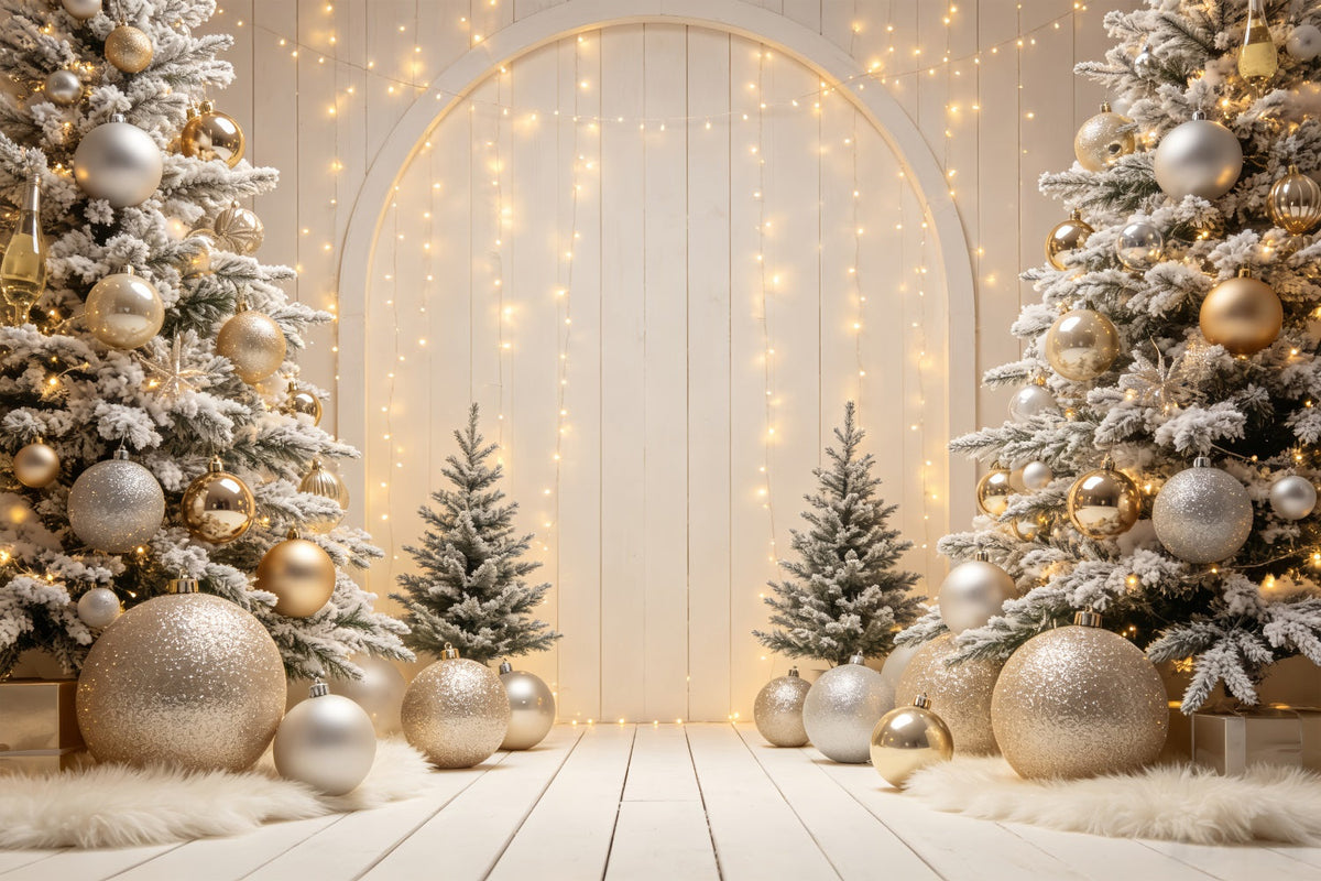 Fond De Noël Arche D'Ornementation Dorée Décor De Portrait De Noël CSH69-56