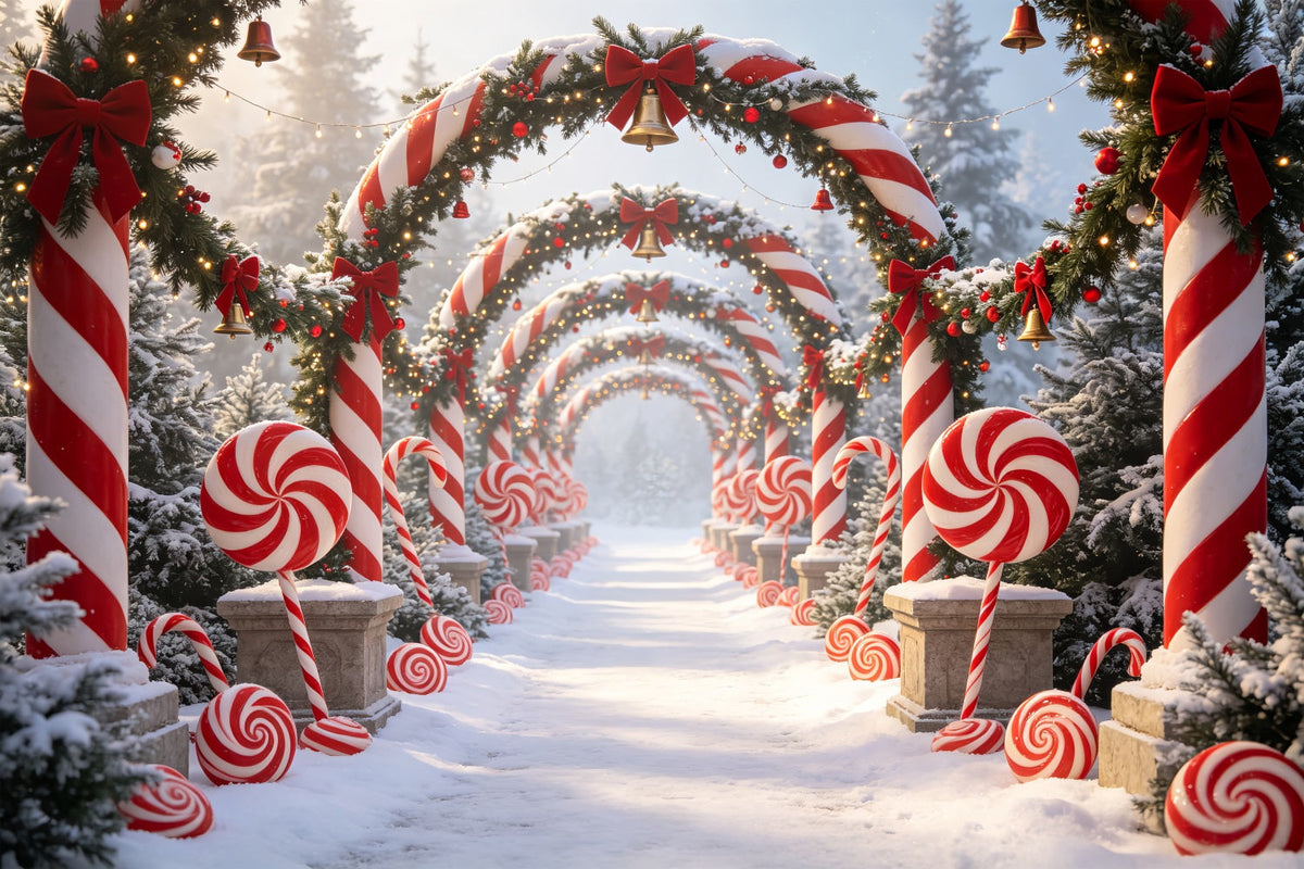 Décor De Candy Cane Lane Chemin De L'Arche De La Forêt Enneigée Fond De Noël 3D CSH69-59