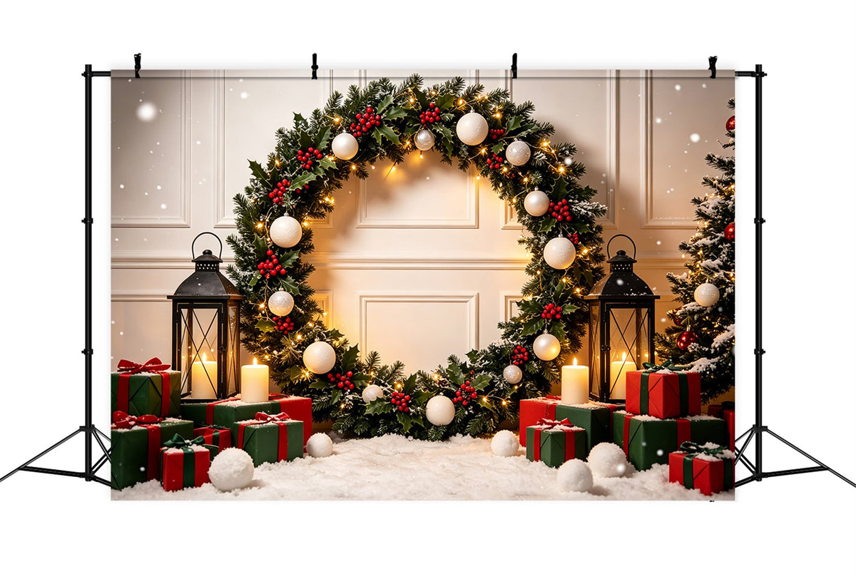 Décor De Photomaton De Noël Arche À Cadeaux Houx Lantern Photographie De Décors De Noël CSH69-62