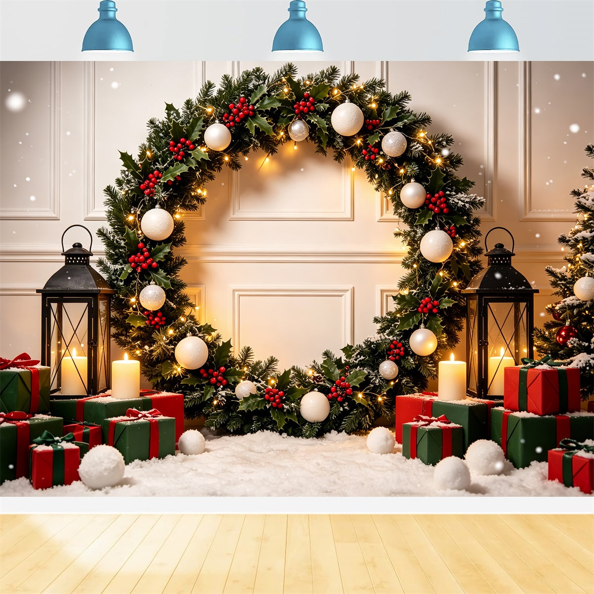 Décor De Photomaton De Noël Arche À Cadeaux Houx Lantern Photographie De Décors De Noël CSH69-62