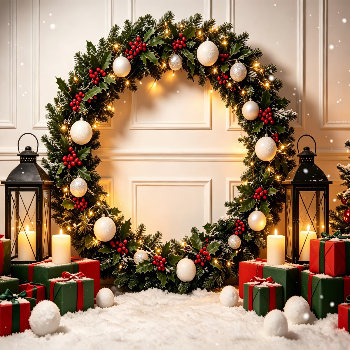 Décor De Photomaton De Noël Arche À Cadeaux Houx Lantern Photographie De Décors De Noël CSH69-62