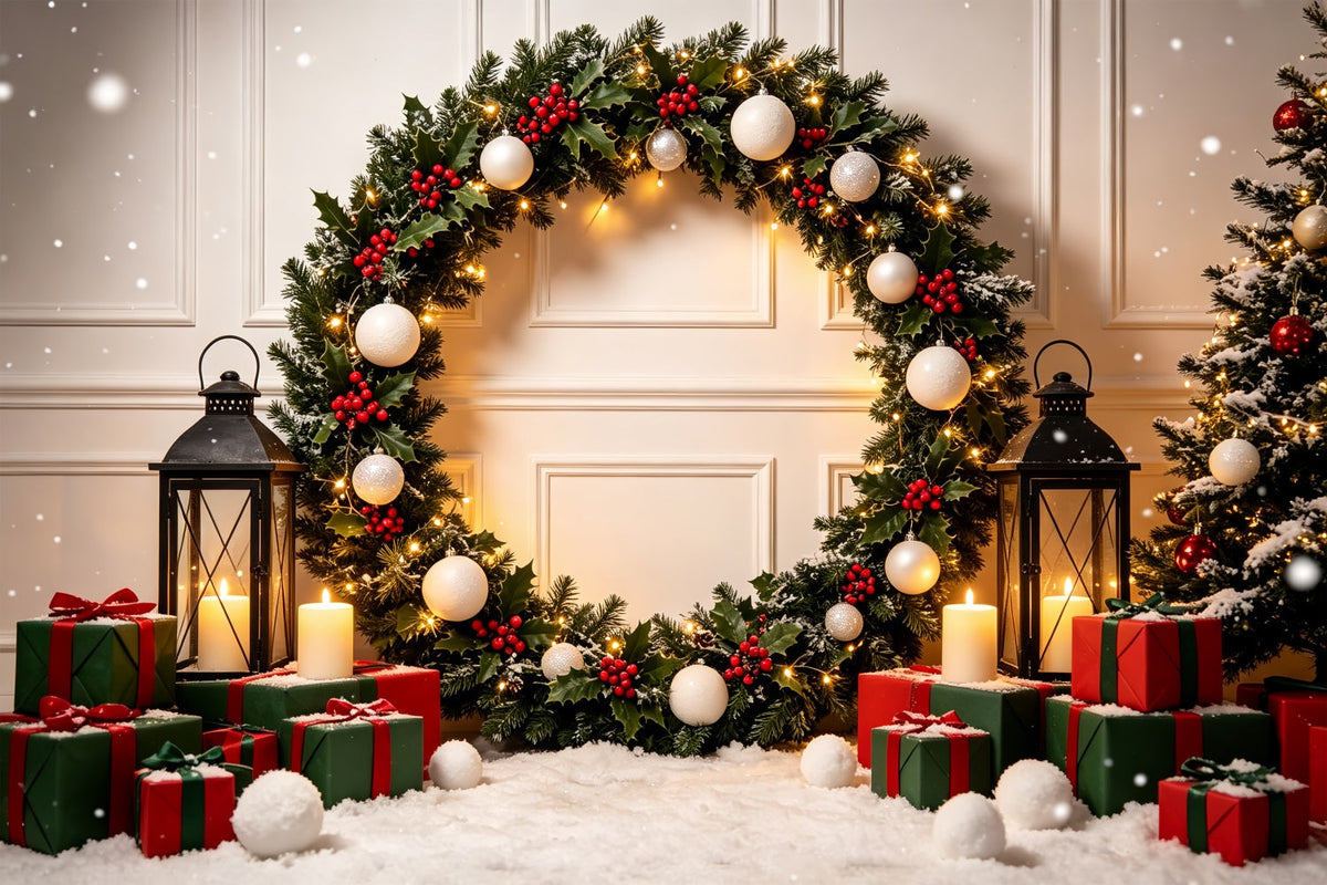 Décor De Photomaton De Noël Arche À Cadeaux Houx Lantern Photographie De Décors De Noël CSH69-62