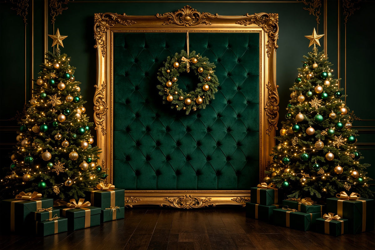 Décor De Portrait De Noël Cadre En Or Émeraude Décors De Noël Pour Photos CSH69-65