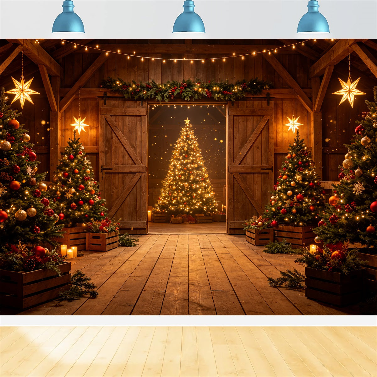 Décor De Noël De L'Ouest Lumière Rustique D'Un Arbre De Grange Décor De Noël Extérieur CSH69-67