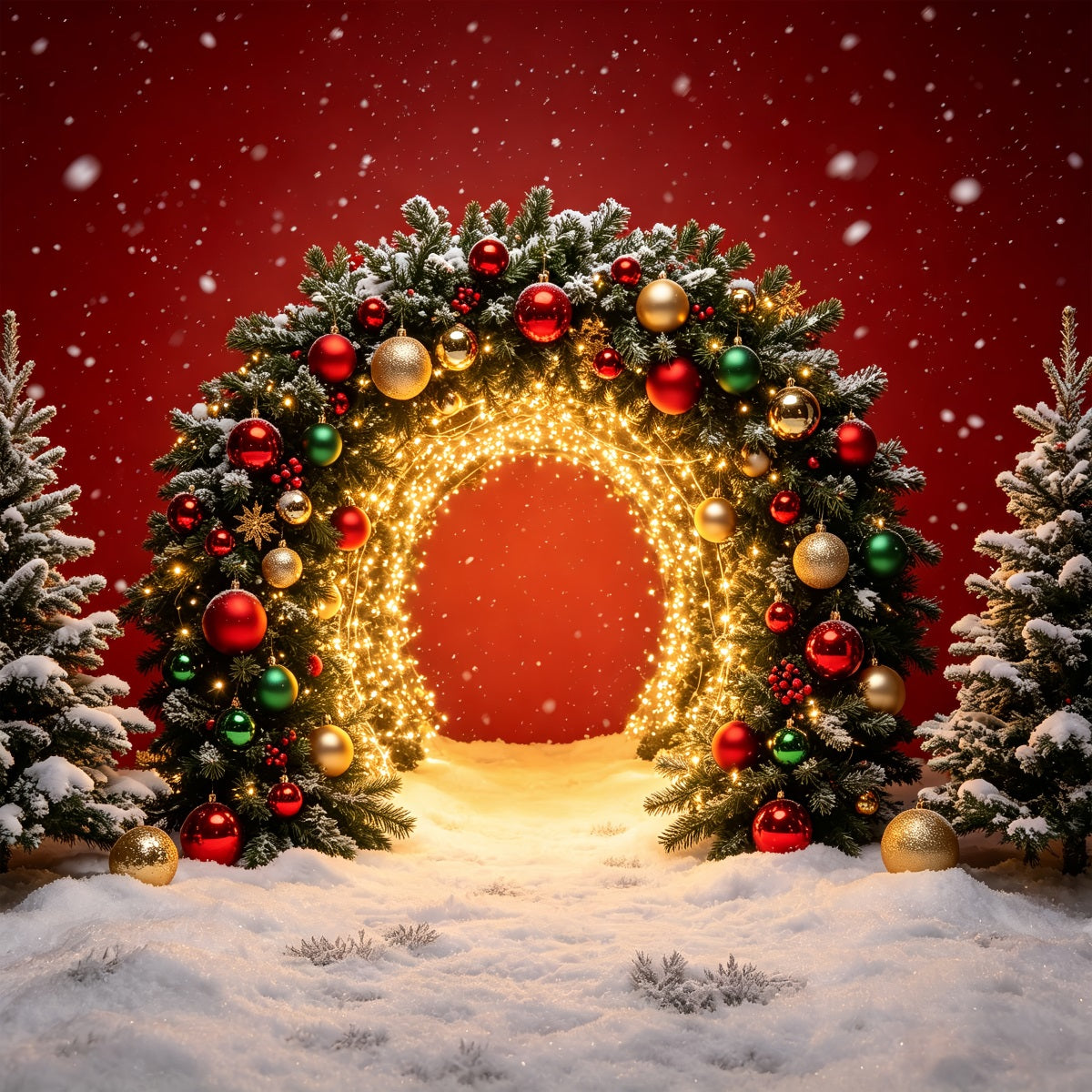 Décor De Portrait De Noël Arche Illuminée Dorée Décor Pour Séance Photo De Noël CSH69-70