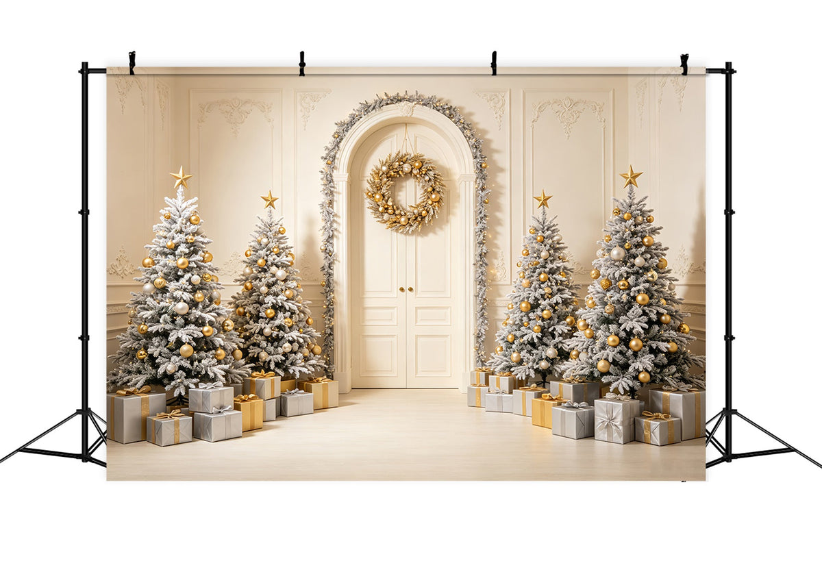 Fond De Carte De Noël Arbre De Noël Sous Une Arche Blanche Fond Photo De Noël CSH69-72