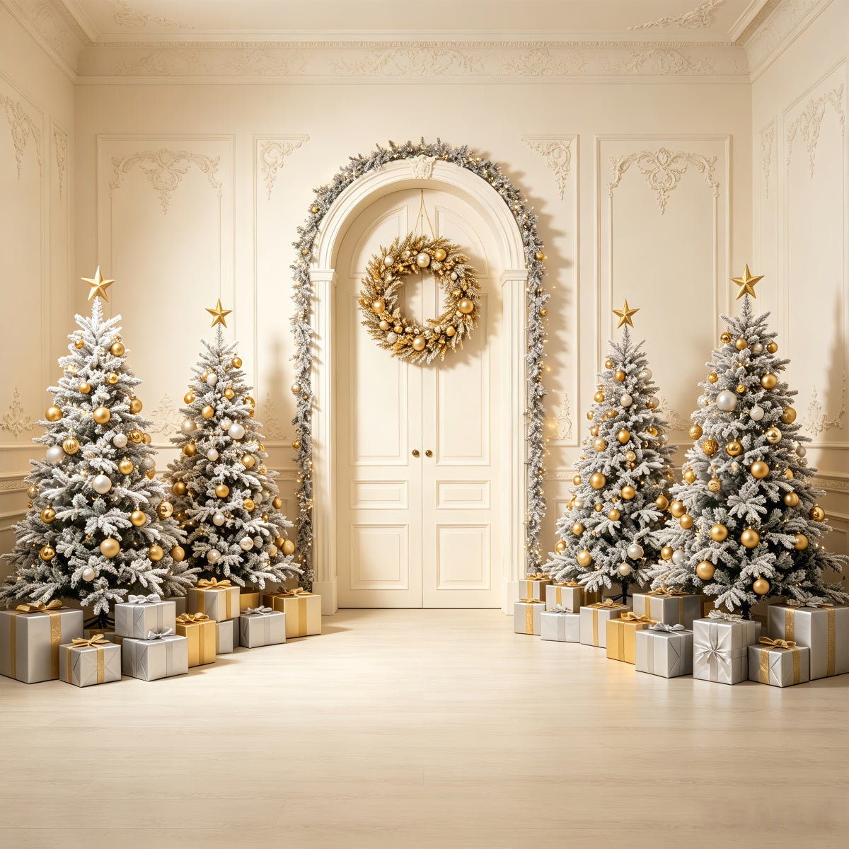 Fond De Carte De Noël Arbre De Noël Sous Une Arche Blanche Fond Photo De Noël CSH69-72
