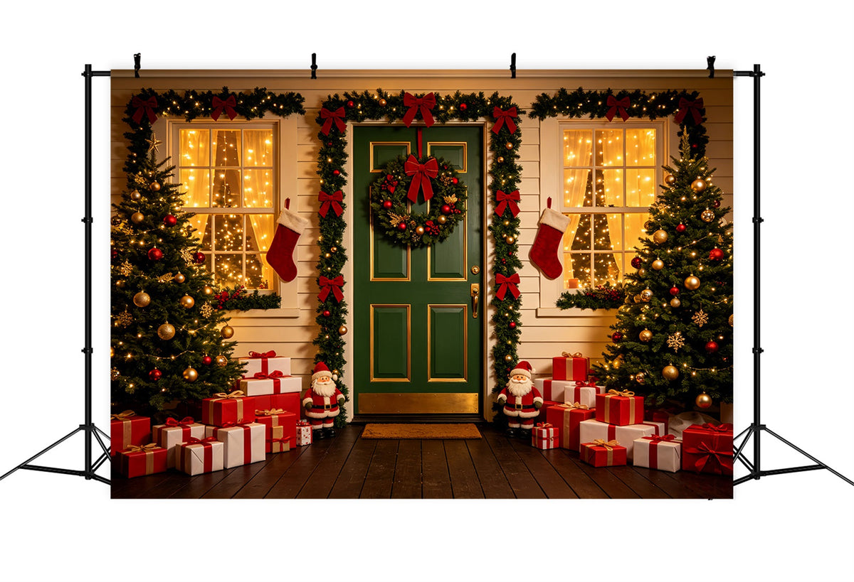 Décor De Noël Extérieur Couronne De Porte Verte À L'Entrée Fond De Noël CSH69-73