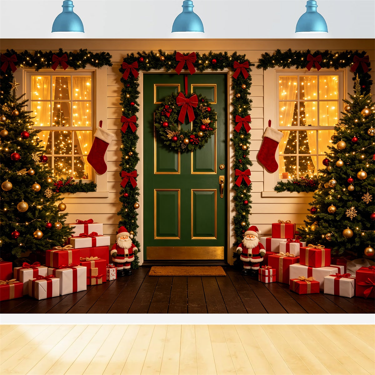 Décor De Noël Extérieur Couronne De Porte Verte À L'Entrée Fond De Noël CSH69-73