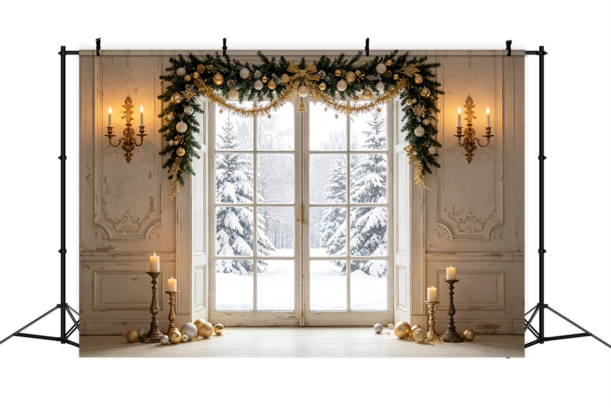 Décor De Vitrine De Noël Vue Sur La Porte En Pin D'Hiver Décor De Portrait De Noël CSH69-80